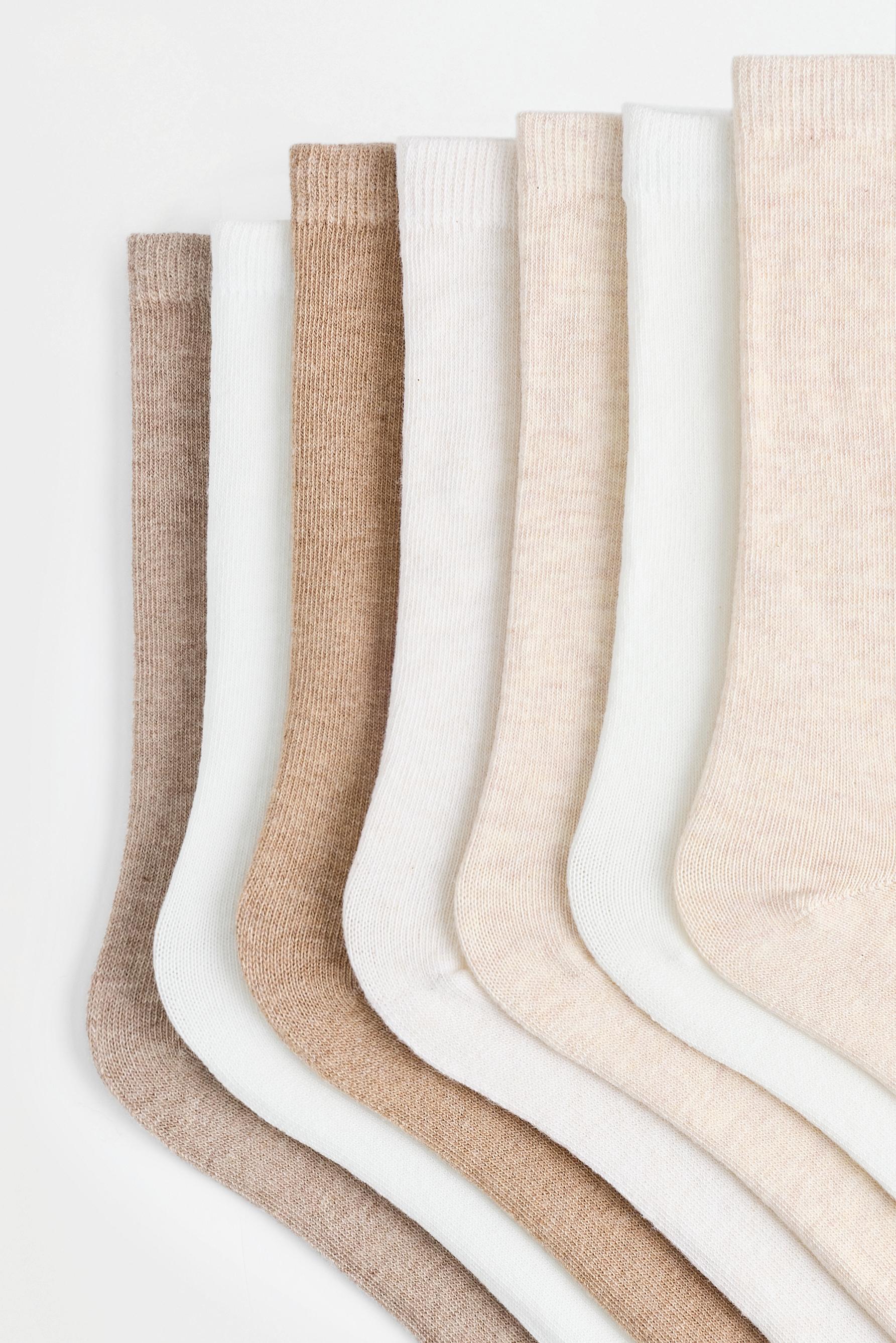 Basic Long Socks (7-Pack) — ECRU
