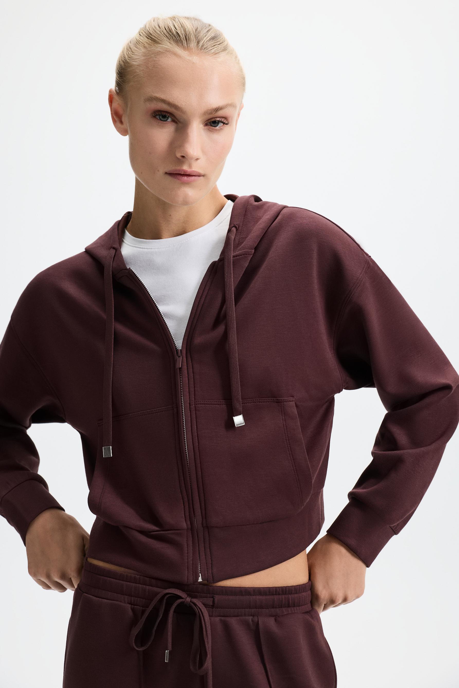 Flowy zip-up sports sweatshirt — WINE
