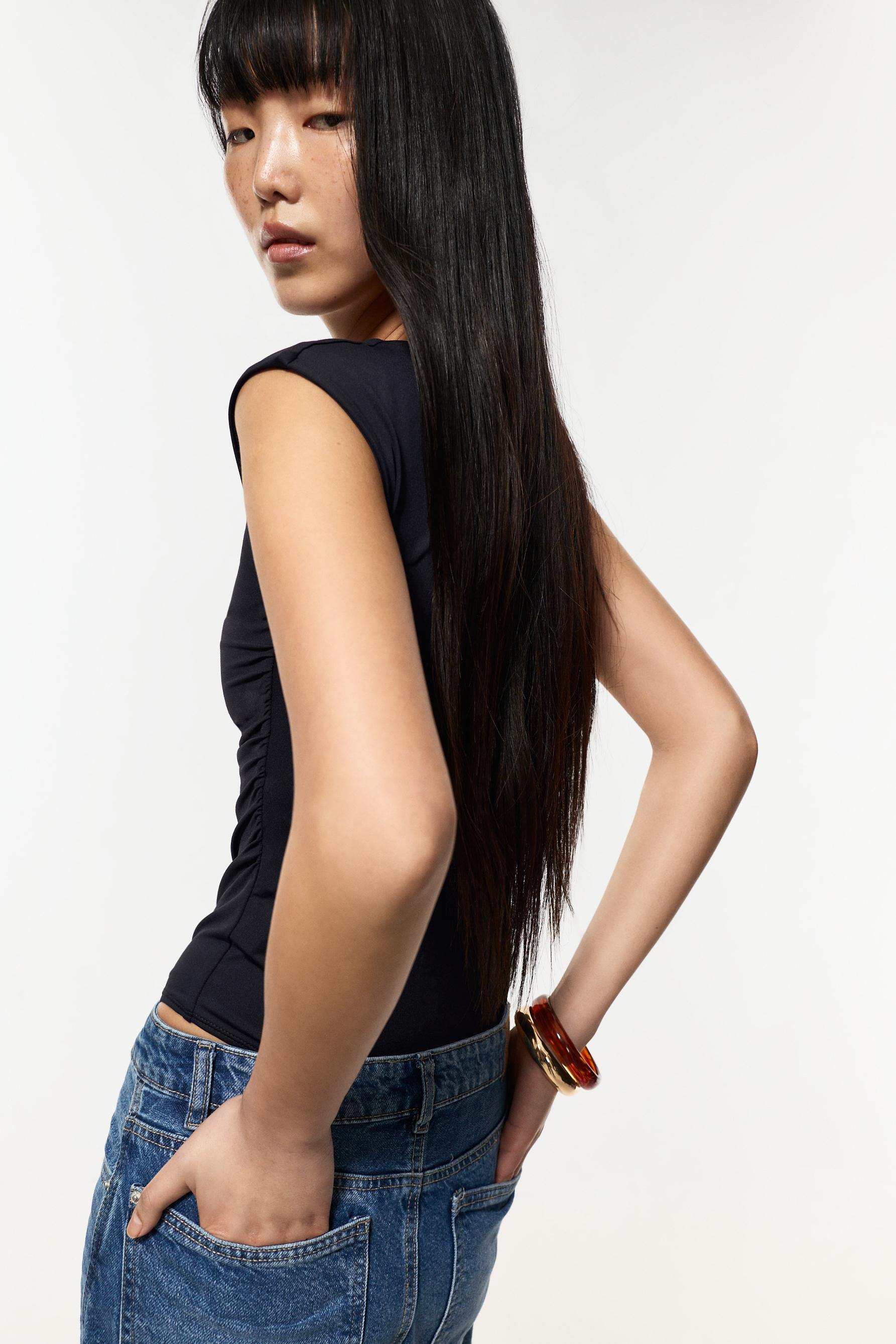 Polyamide sleeveless bodysuit — BLACK