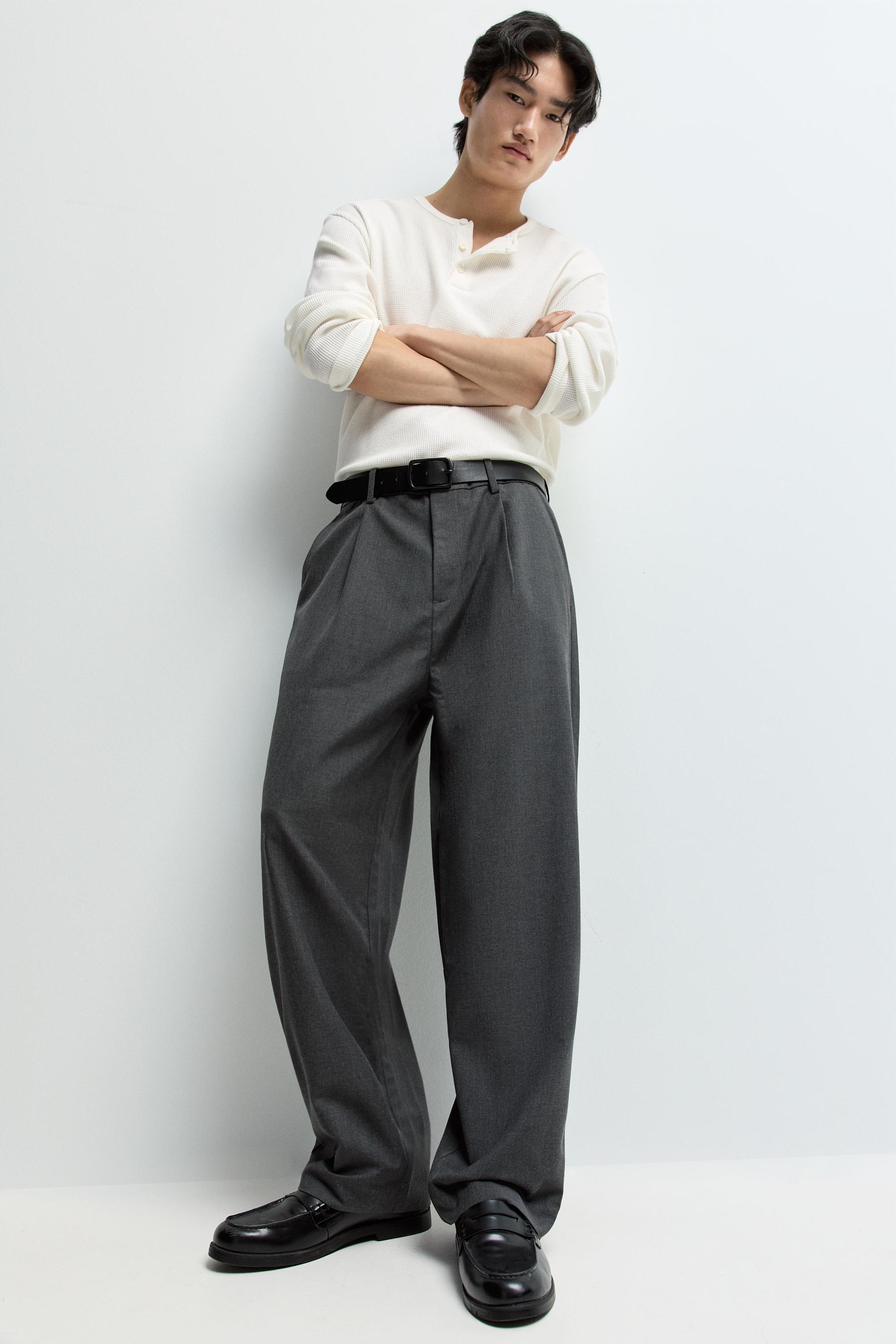 Baggy trousers with darts — DARK GREY MARL
