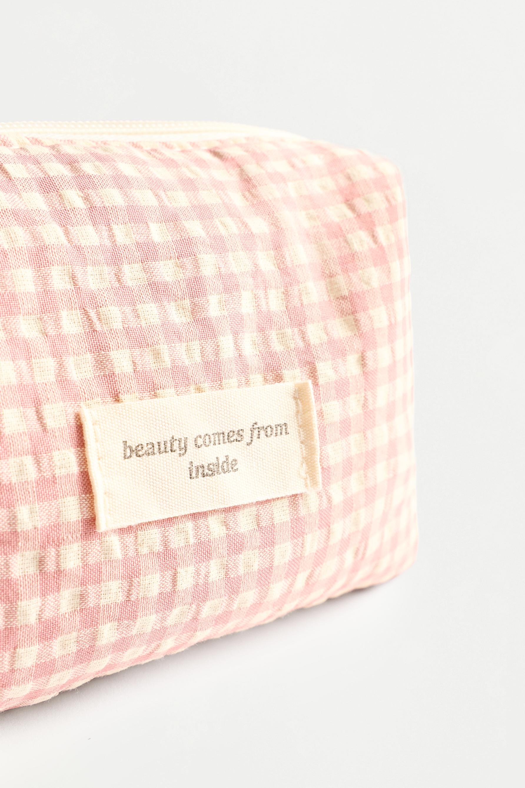 Small gingham print toiletry bag — CHALK PINK (alternate view)
