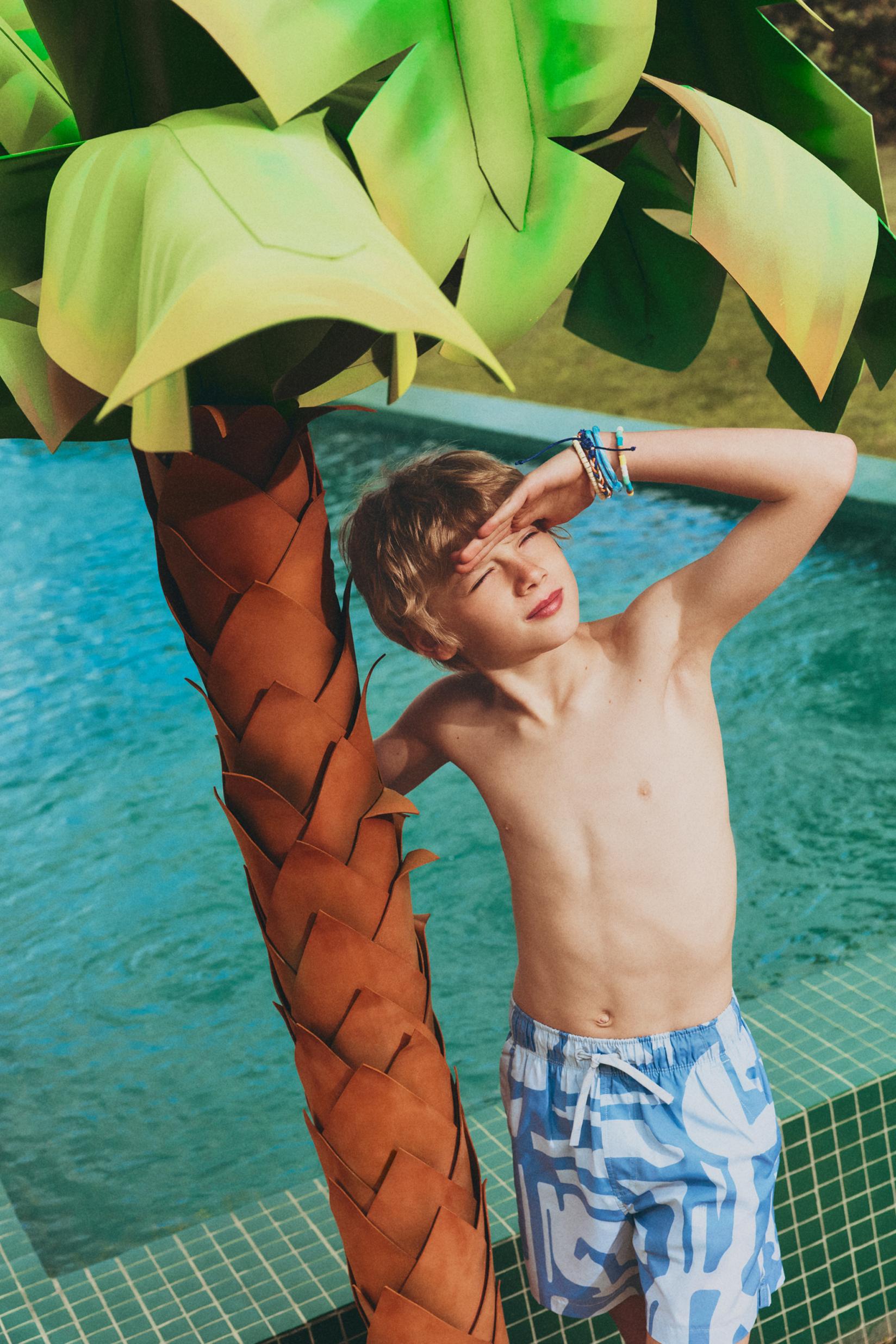 Printed swim shorts — GREY BLUE
