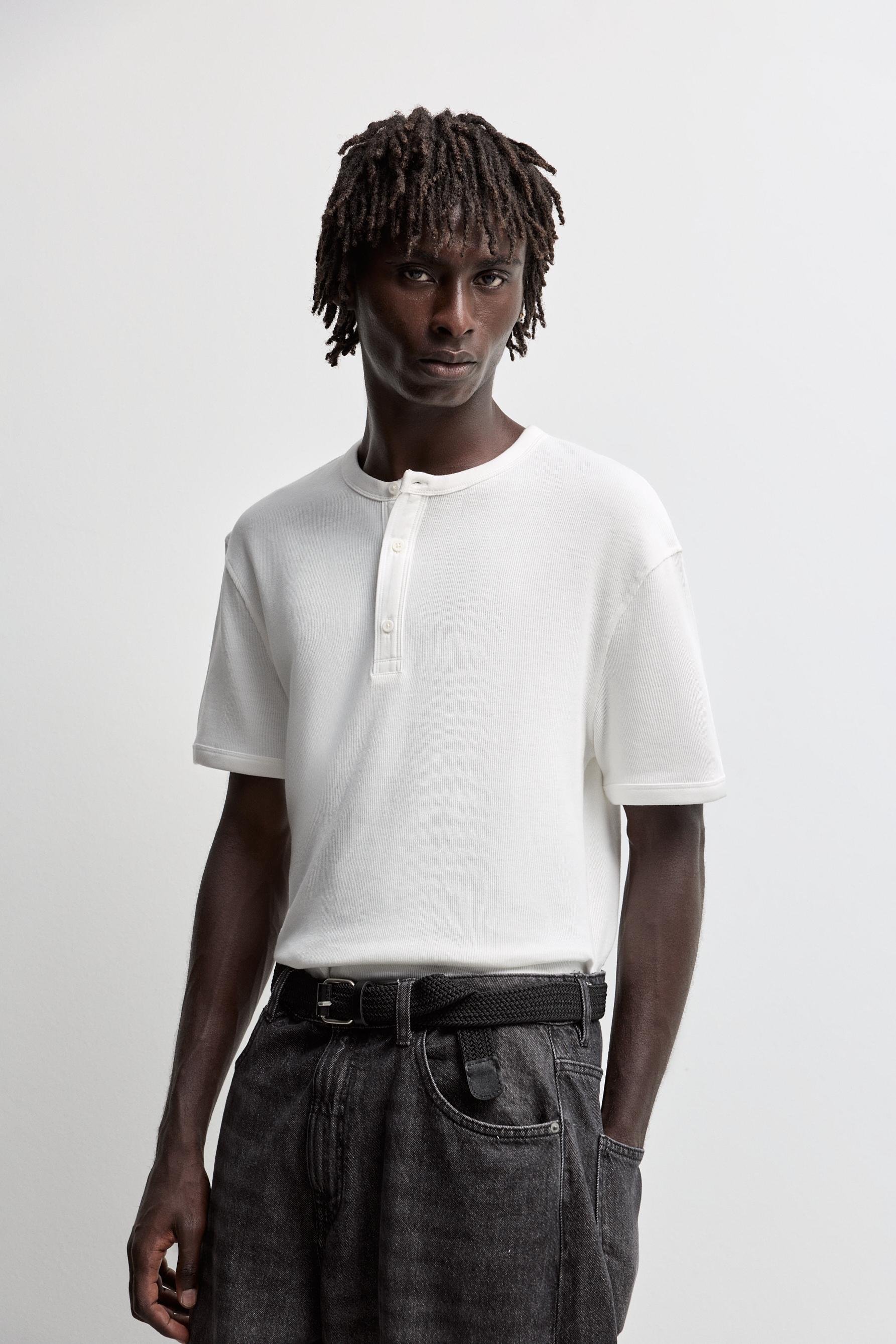 Textured henley T-shirt — BUTTER