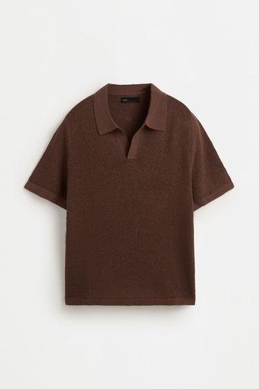Cutwork knit polo shirt — BROWN 6