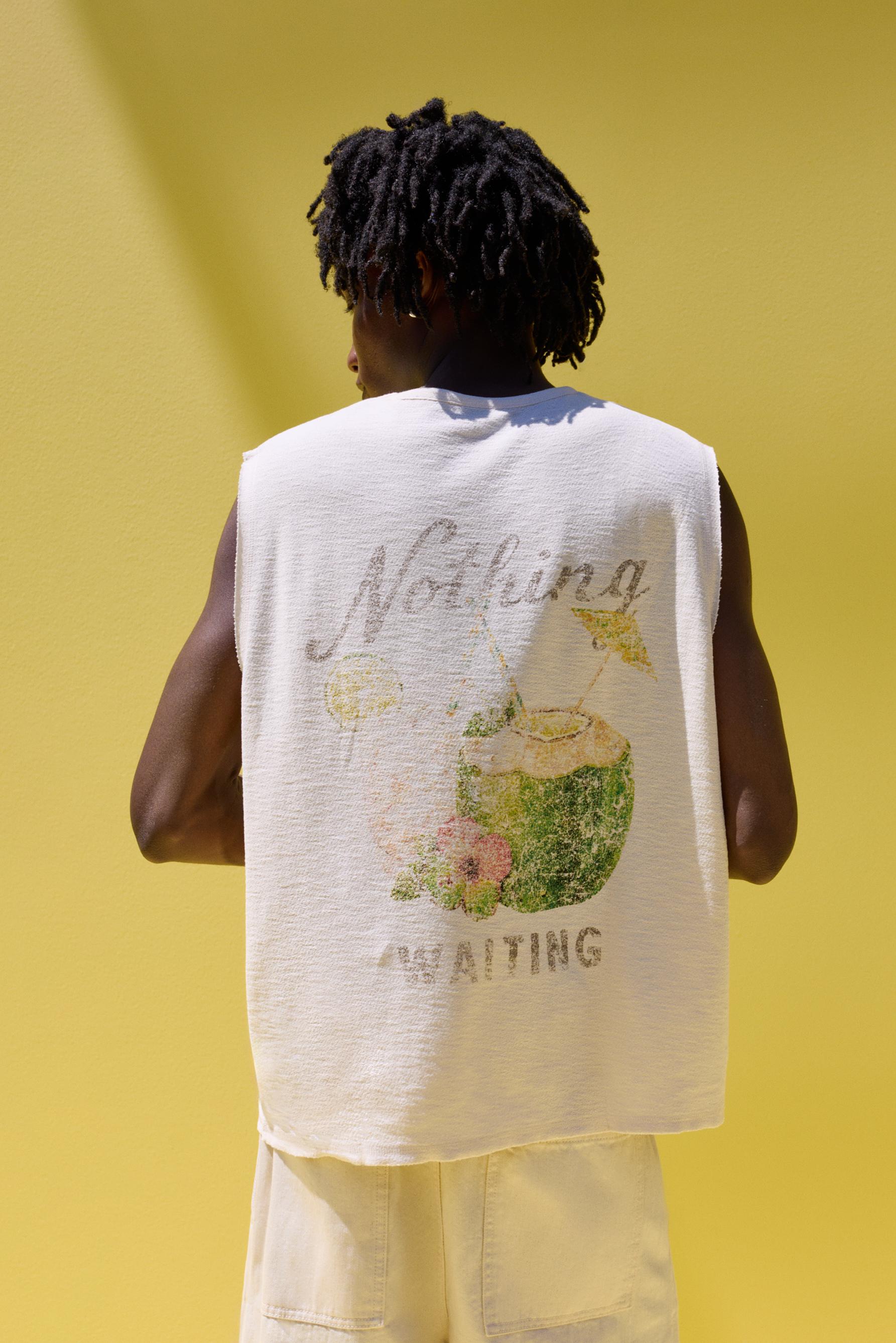 Printed sleeveless T-shirt — VANILLA