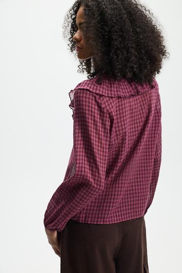 Plaid ruffle blouse — BURGUNDY 4