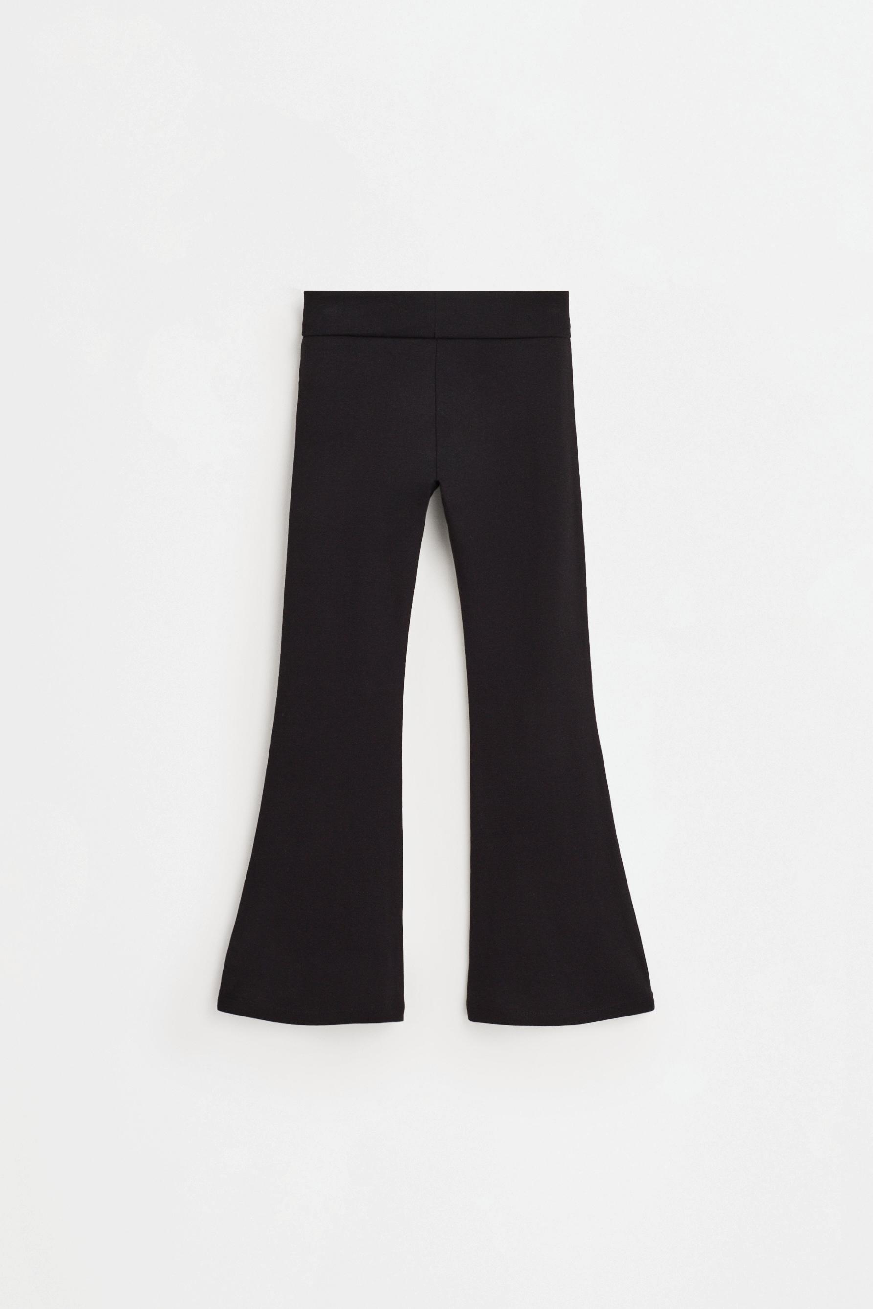 Bell bottom leggings with fold-over waist — BLACK