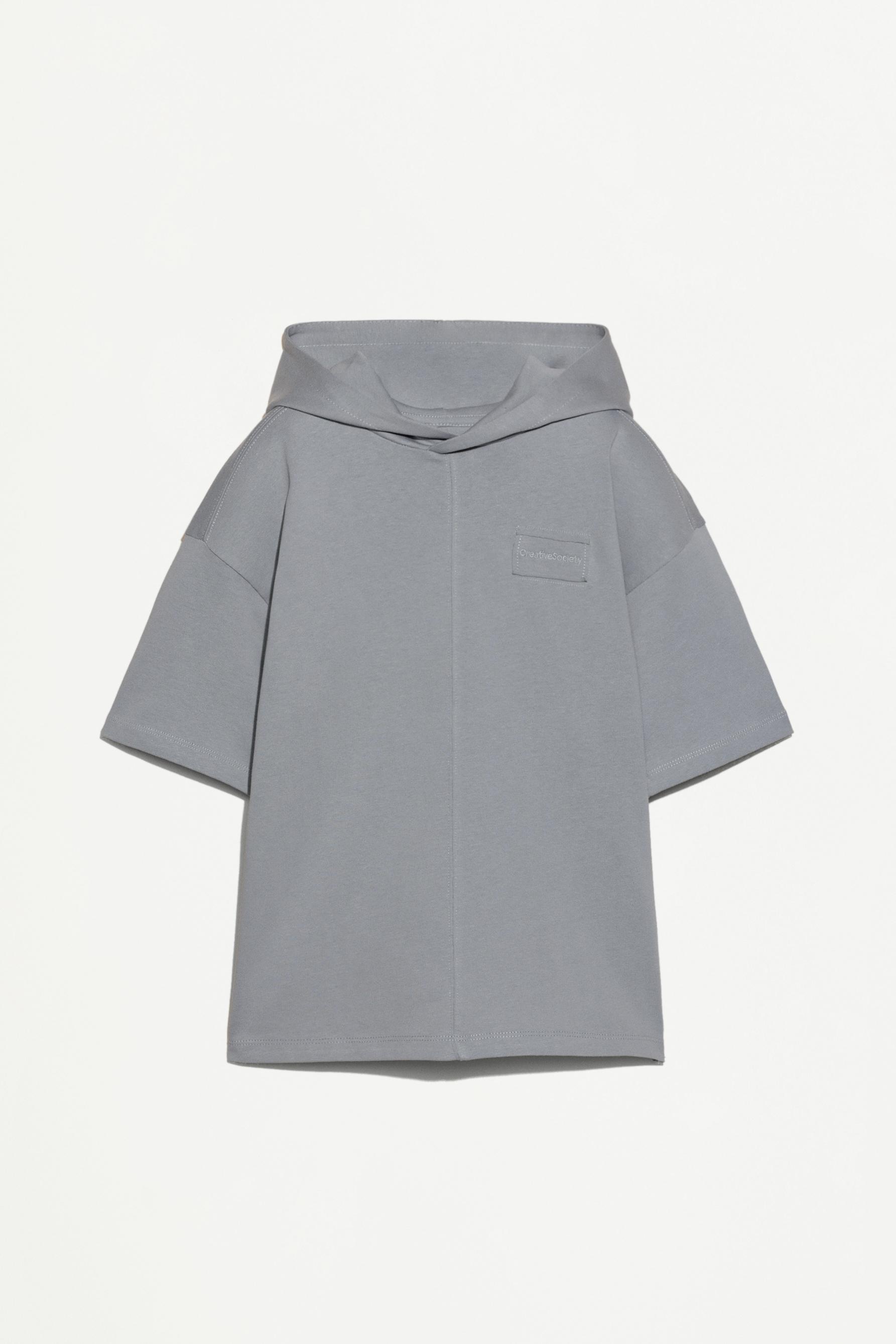 Heavy jersey hooded short sleeve T-shirt — STEEL BLUE
