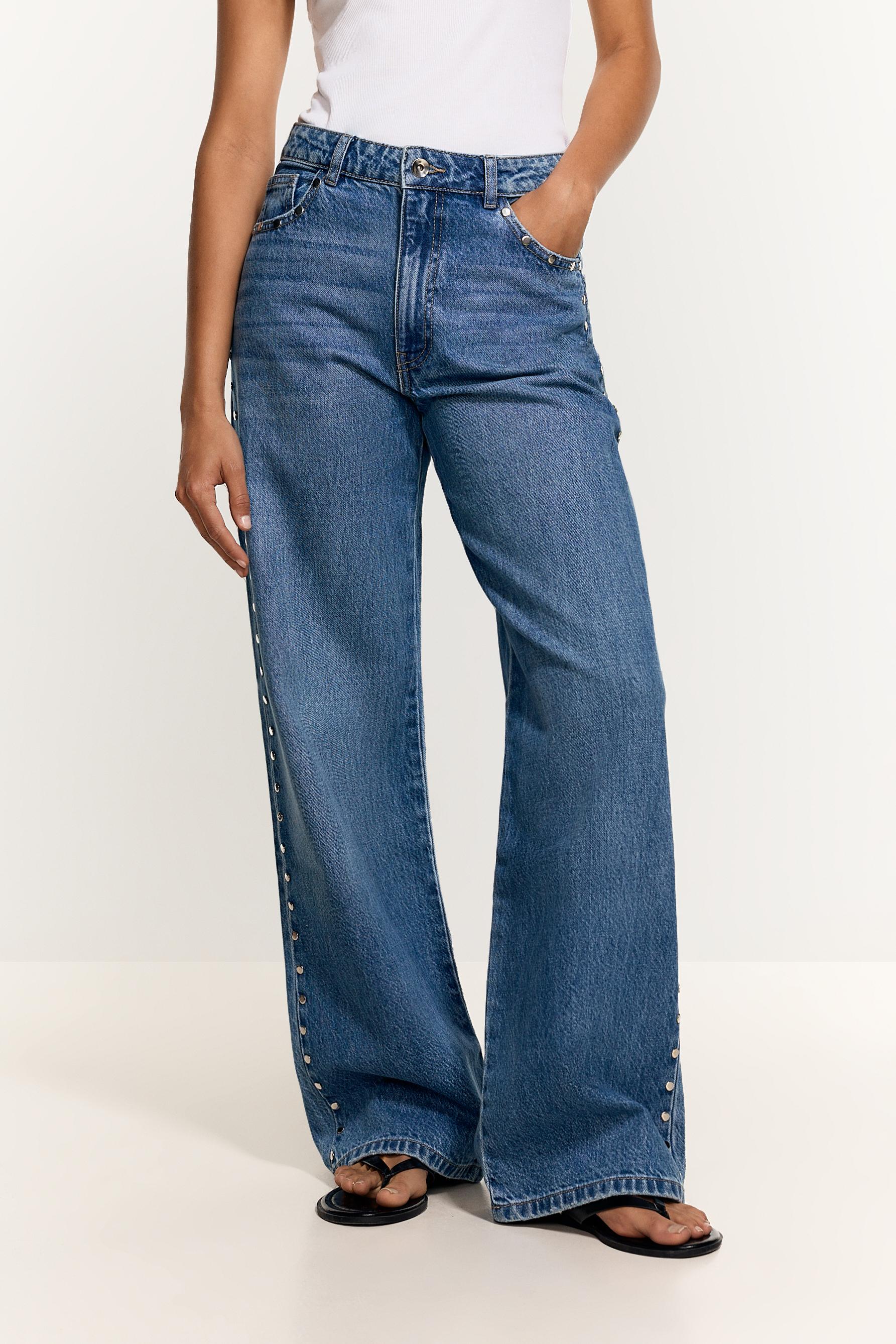 Wide-leg stud jeans — PALE INDIGO