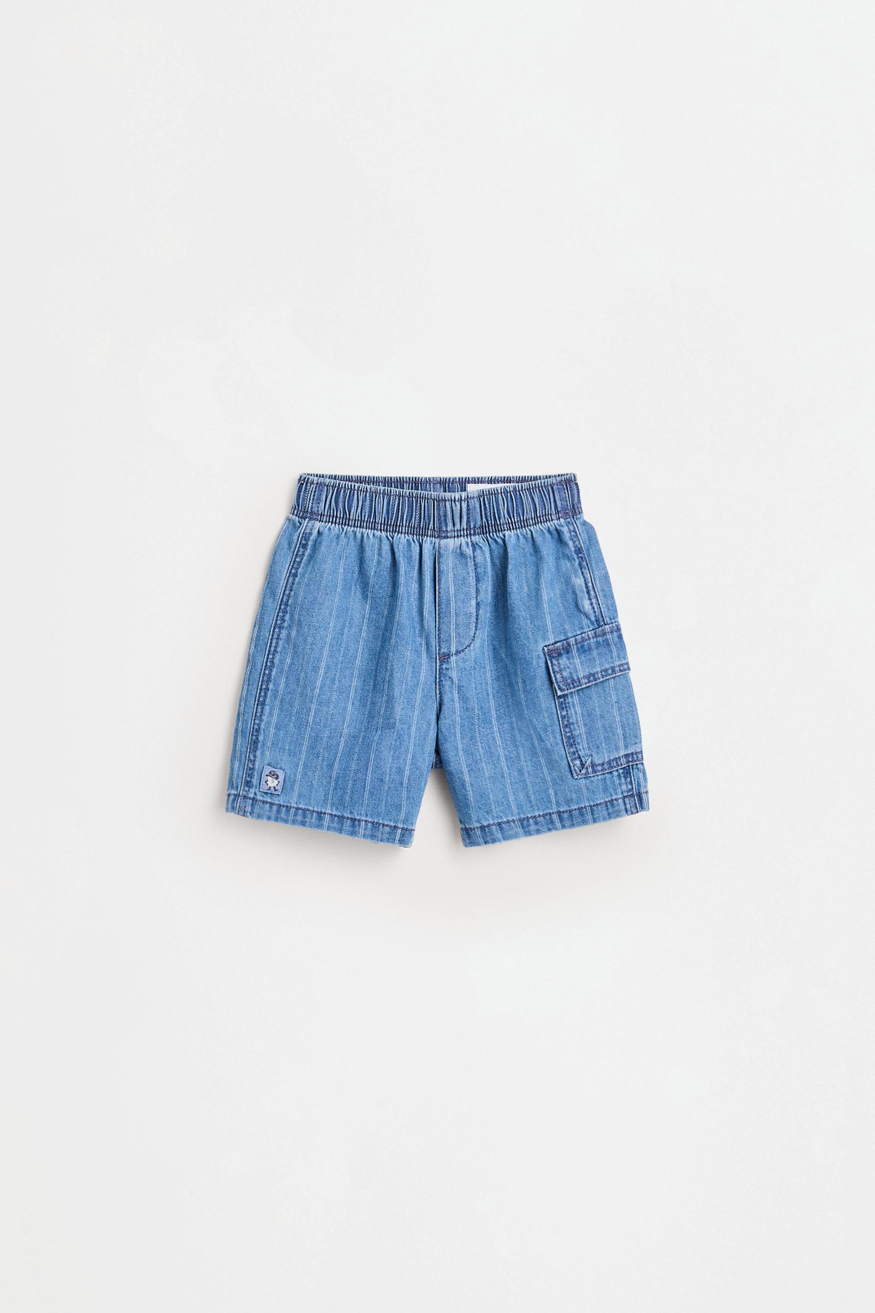 Striped denim cargo Bermuda shorts — BLUE