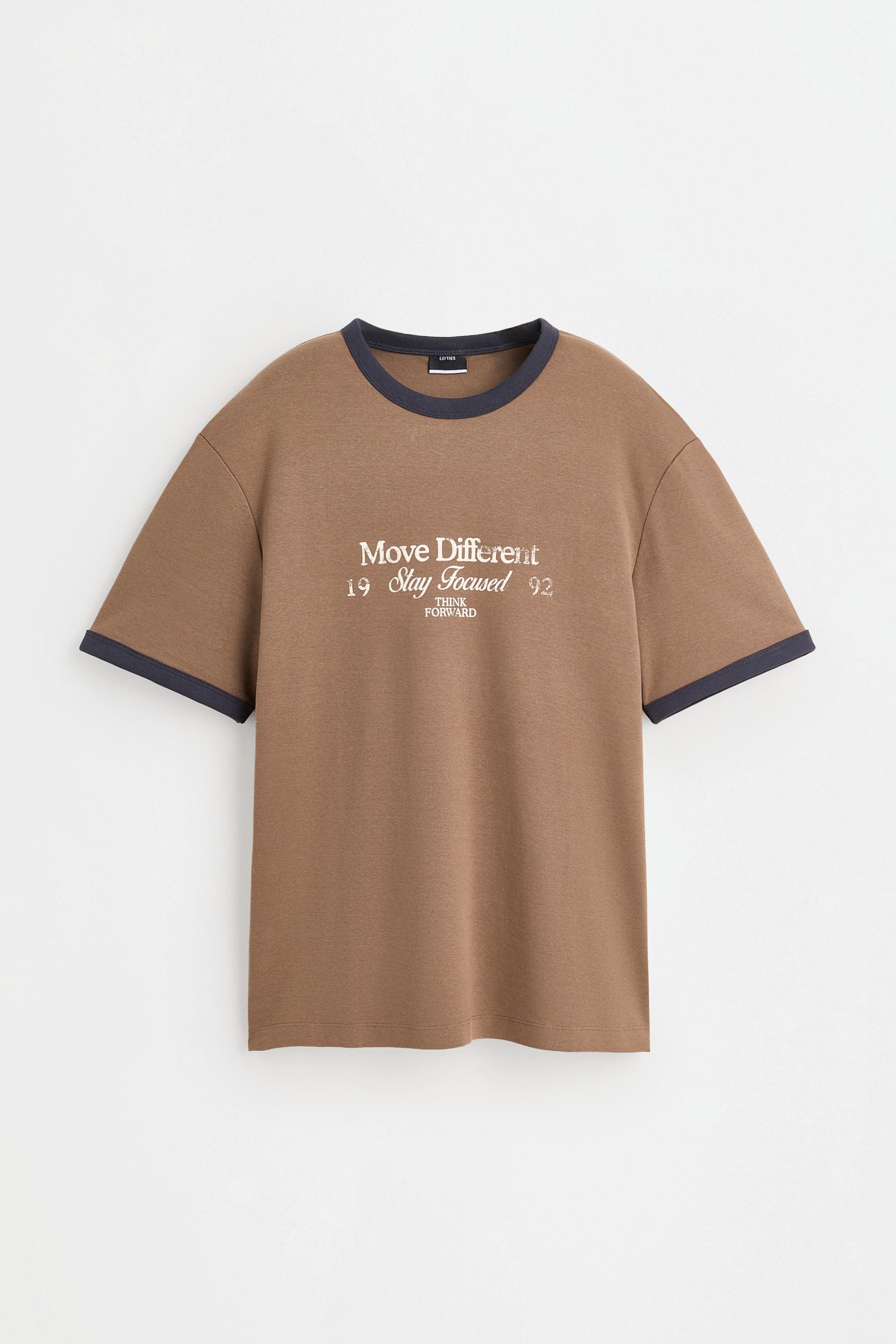 Printed contrast T-shirt — BROWN MARL