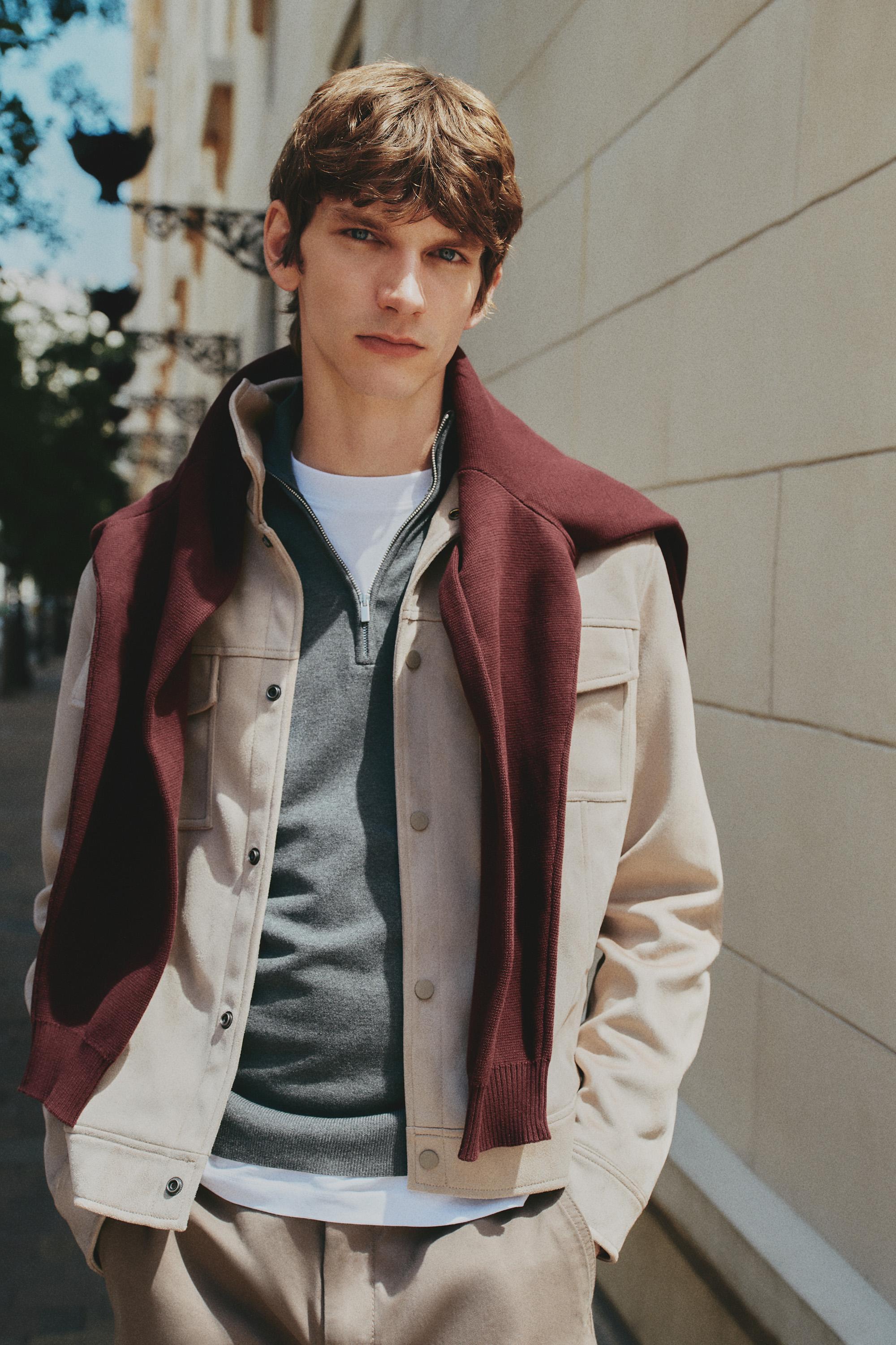 Faux suede trucker jacket — GREY