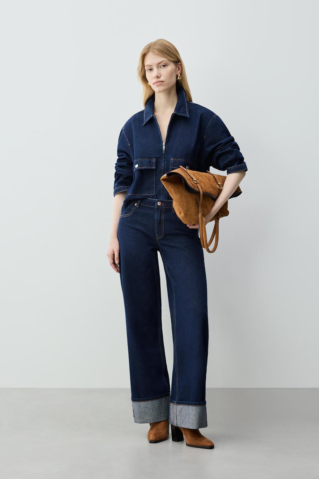 Contrast wide-leg jeans