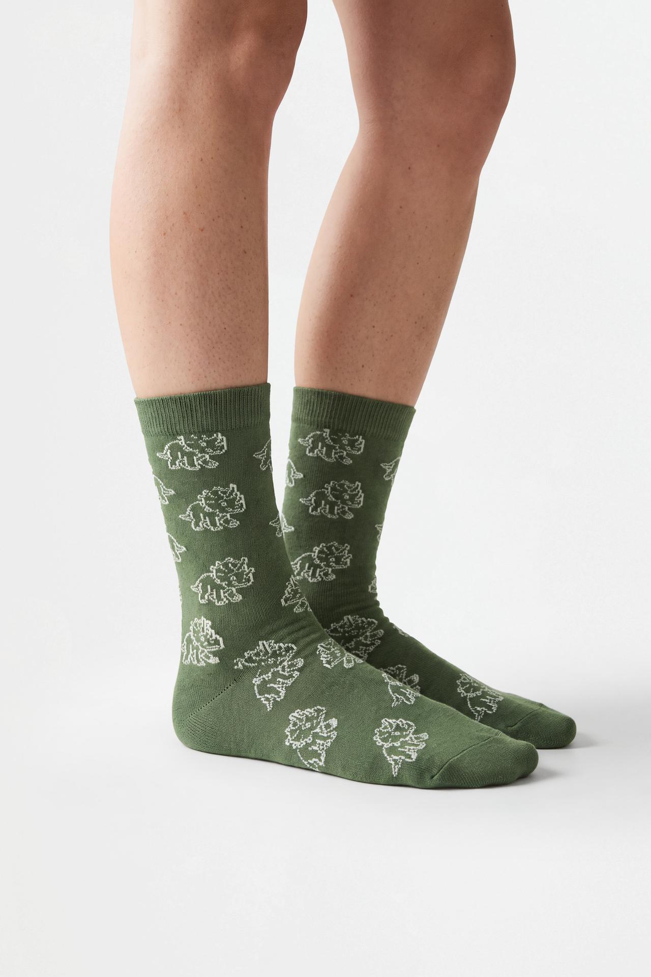Dinosaur long socks (7-pack) — GREEN TONES