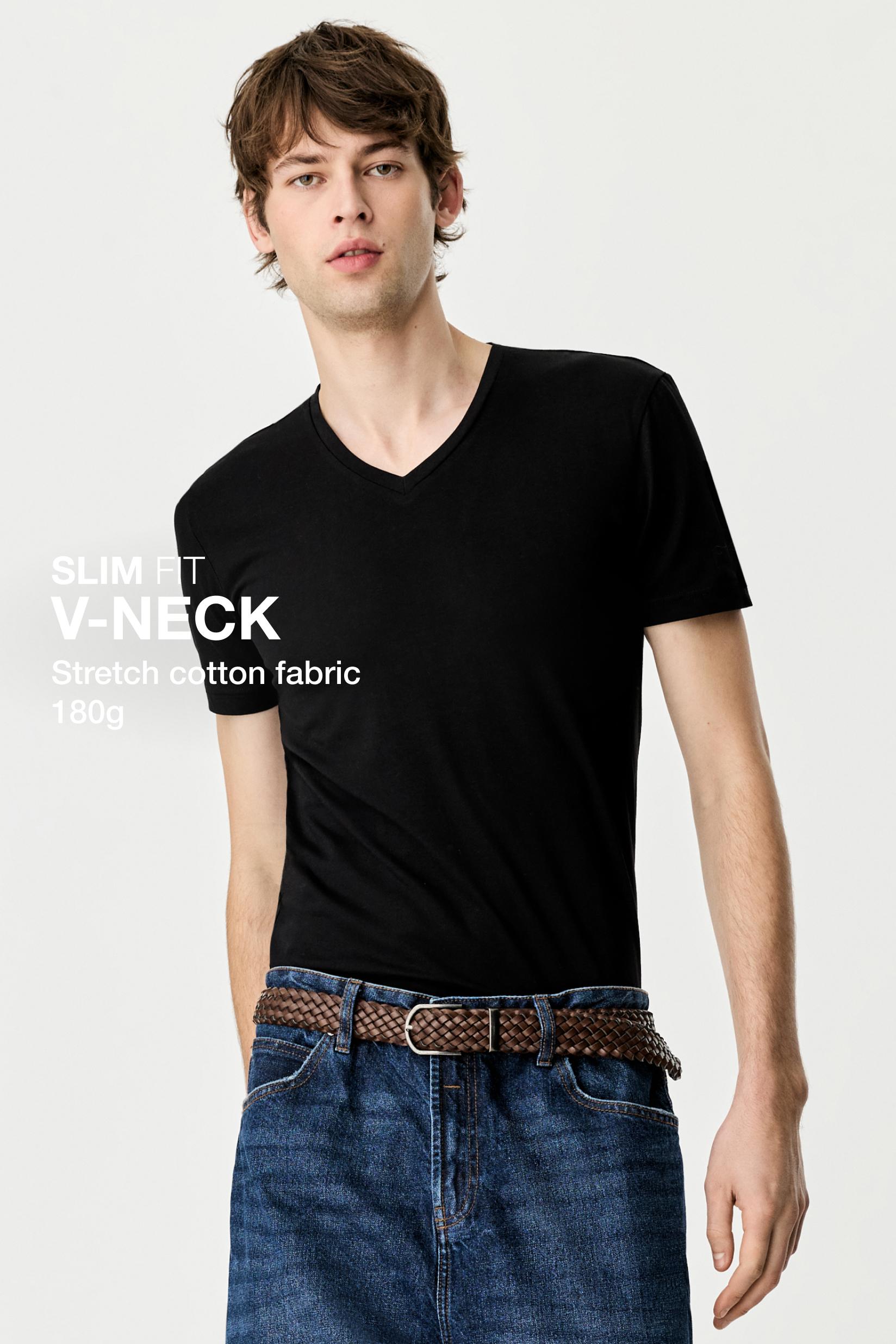 Slim fit V-neck T-shirt — BLACK