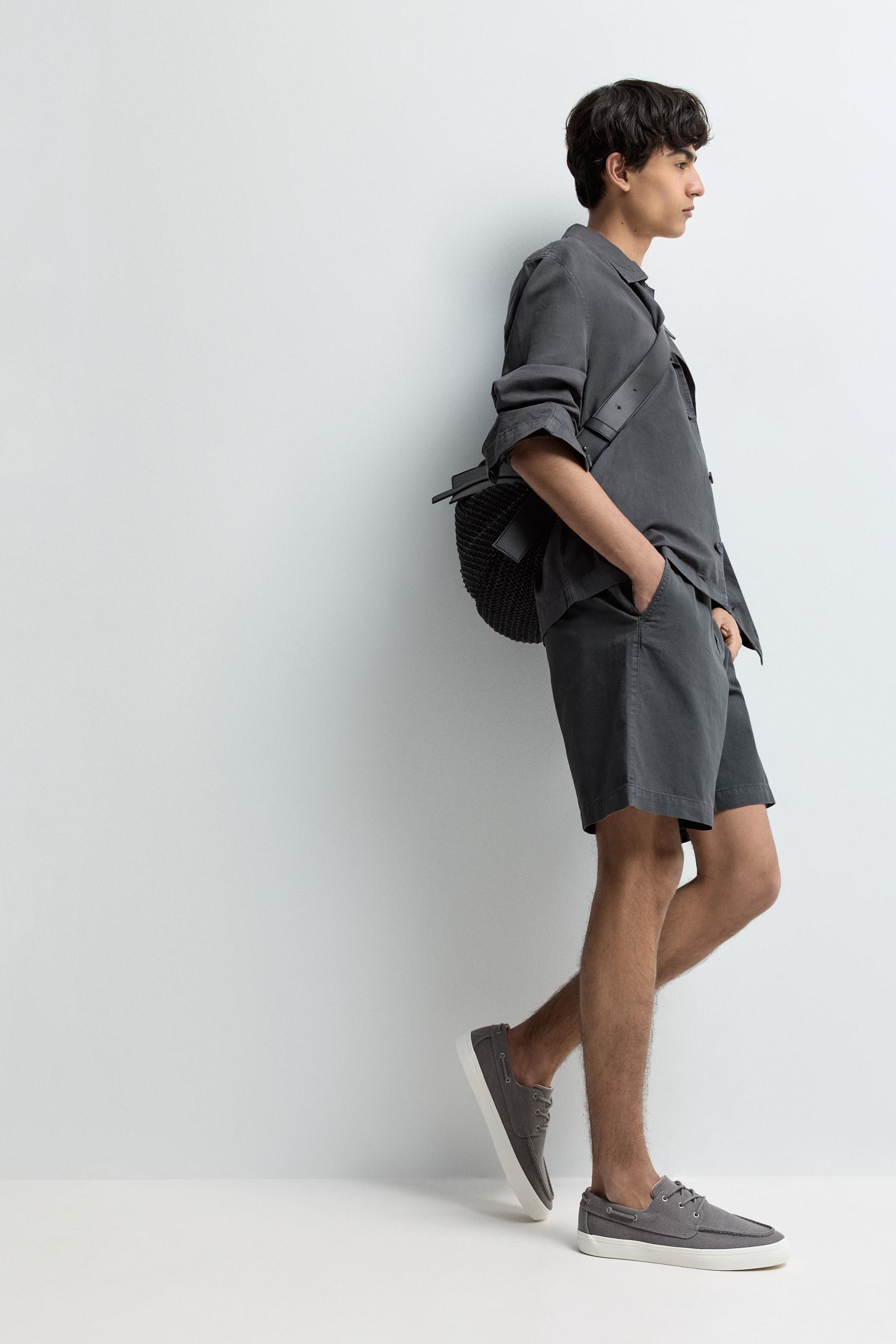 Linen blend jogger Bermuda shorts — ANTHRACITE GREY