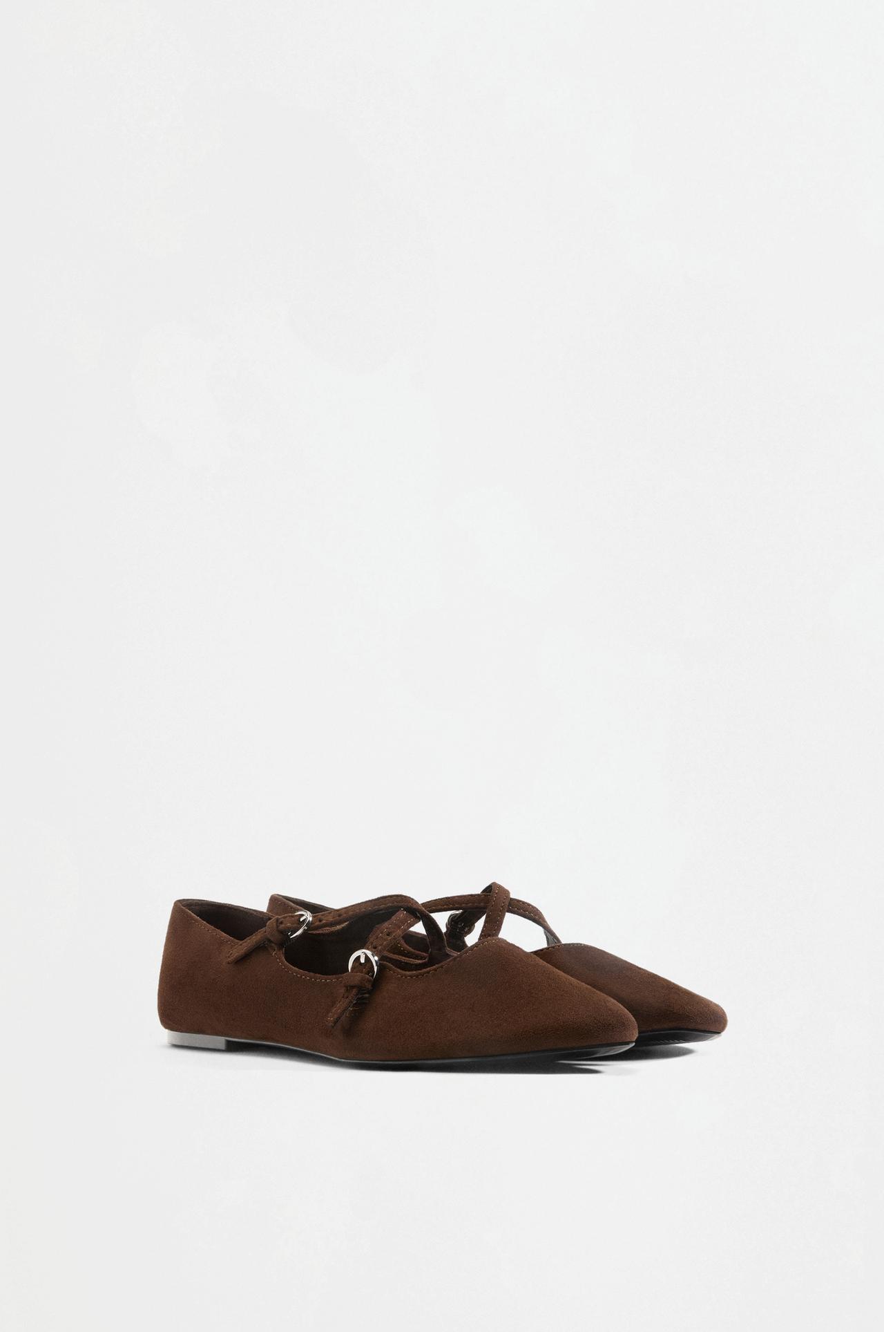 Cross-strap ballet flat — BROWN
