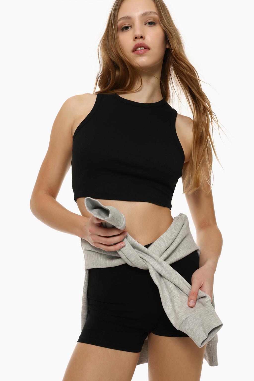 Cropped ribbed T-shirt