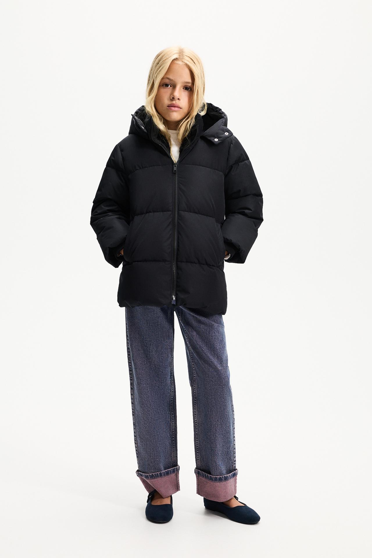 Hooded quilted coat — BLACK