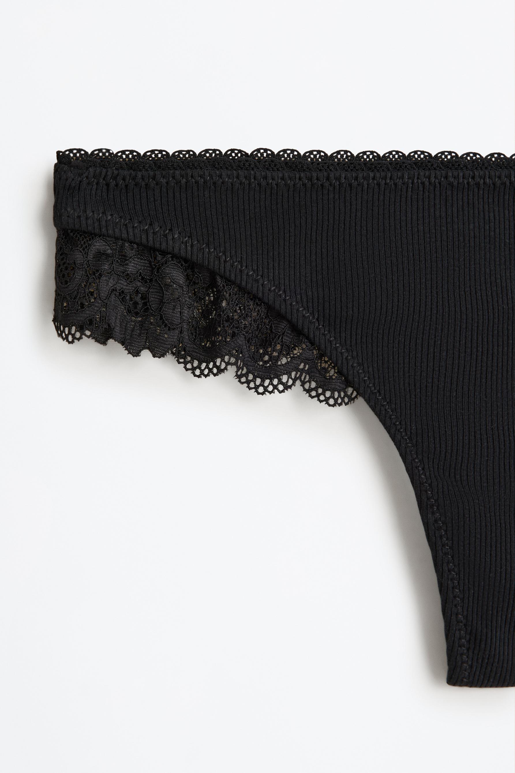 Pack of 2 ribbed thongs - lace — BLACK