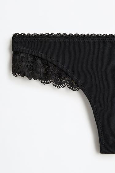 Pack of 2 ribbed thongs - lace — BLACK 2