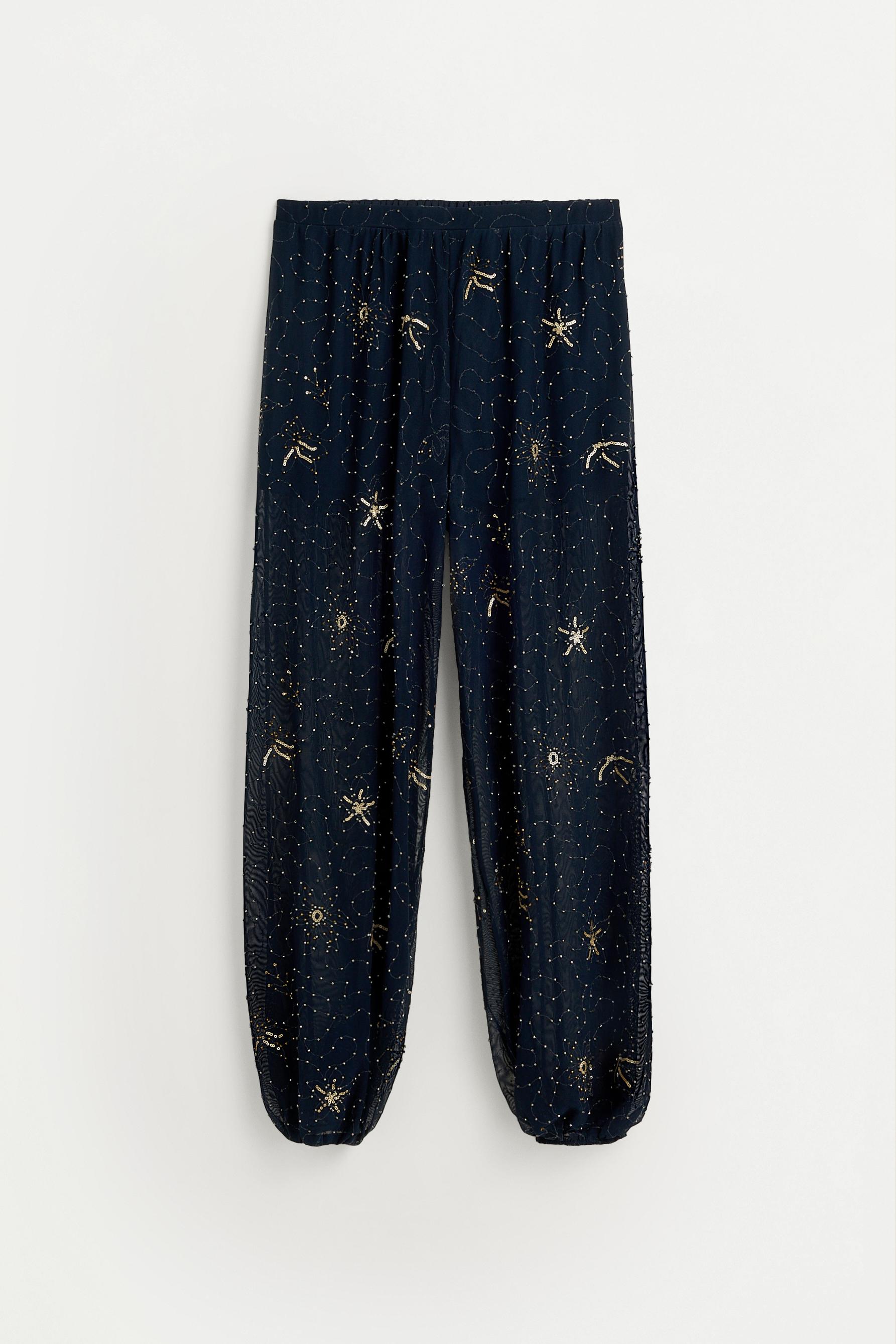 Rhinestone embroidered sarouel trousers — DARK NAVY