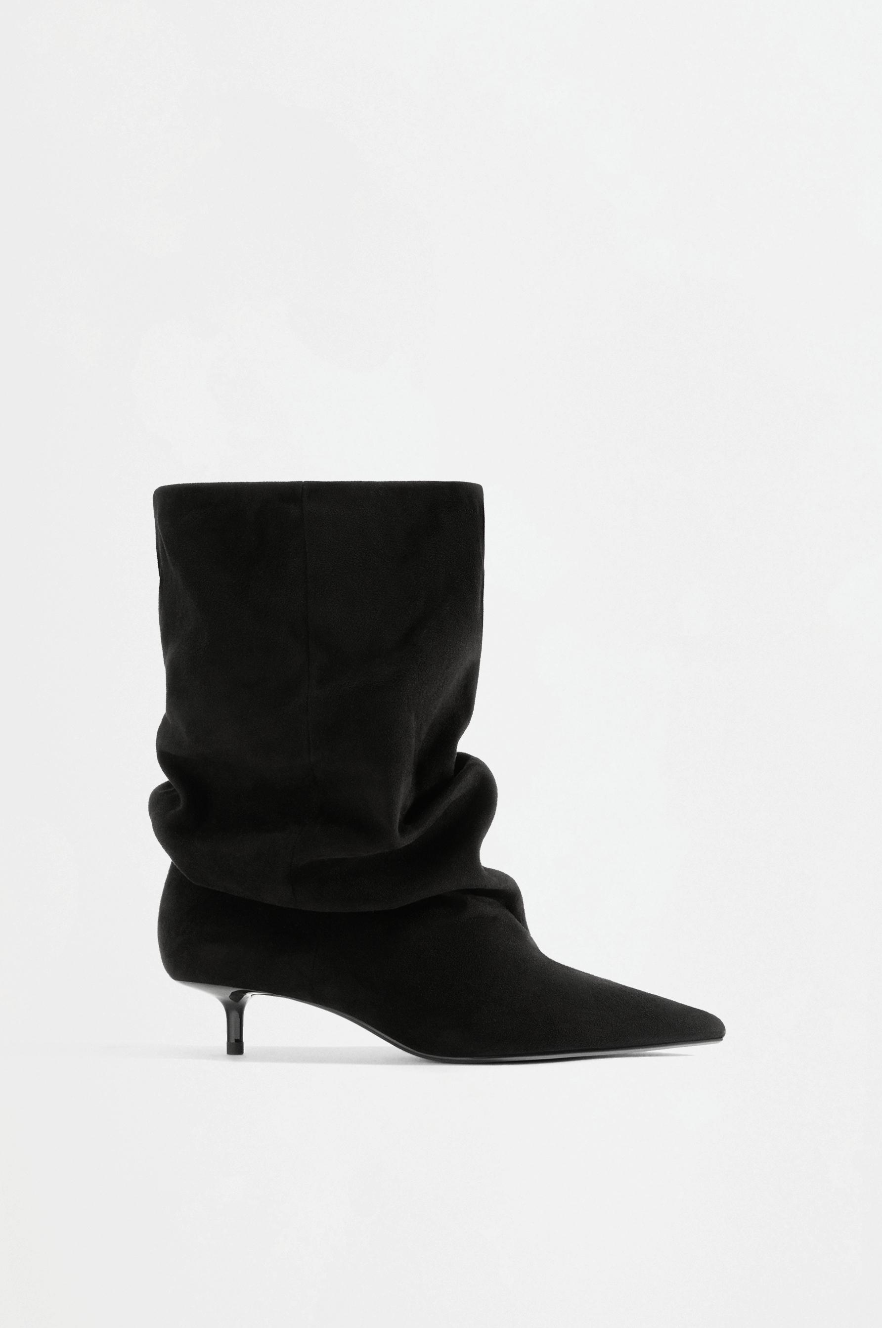 Slouchy kitten heel boots — BLACK