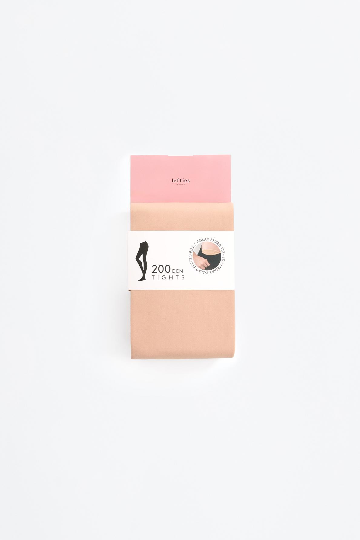 Leather effect fleece tights 200 den — ECRU