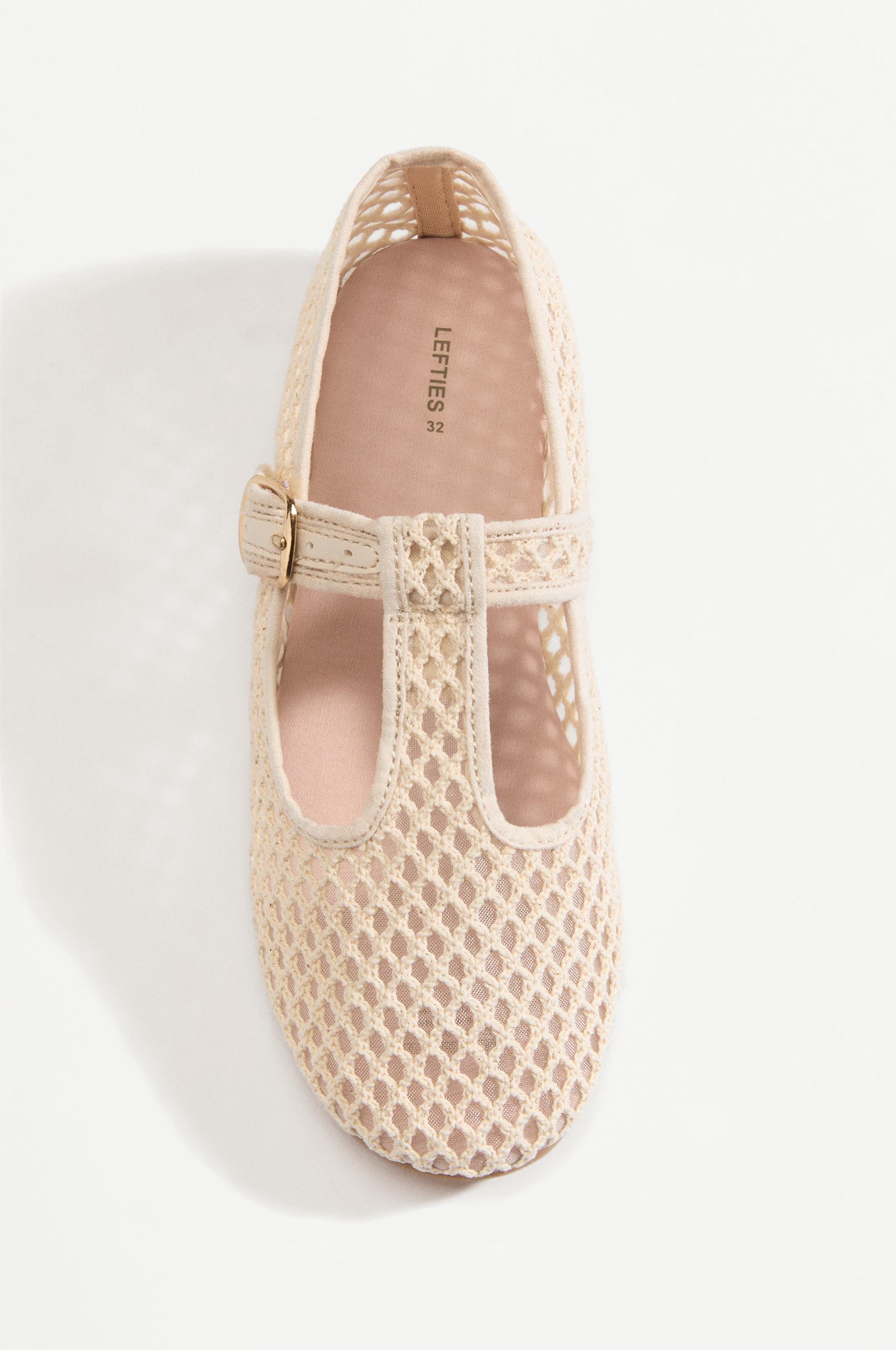 Mesh T-strap ballet flats — ECRU