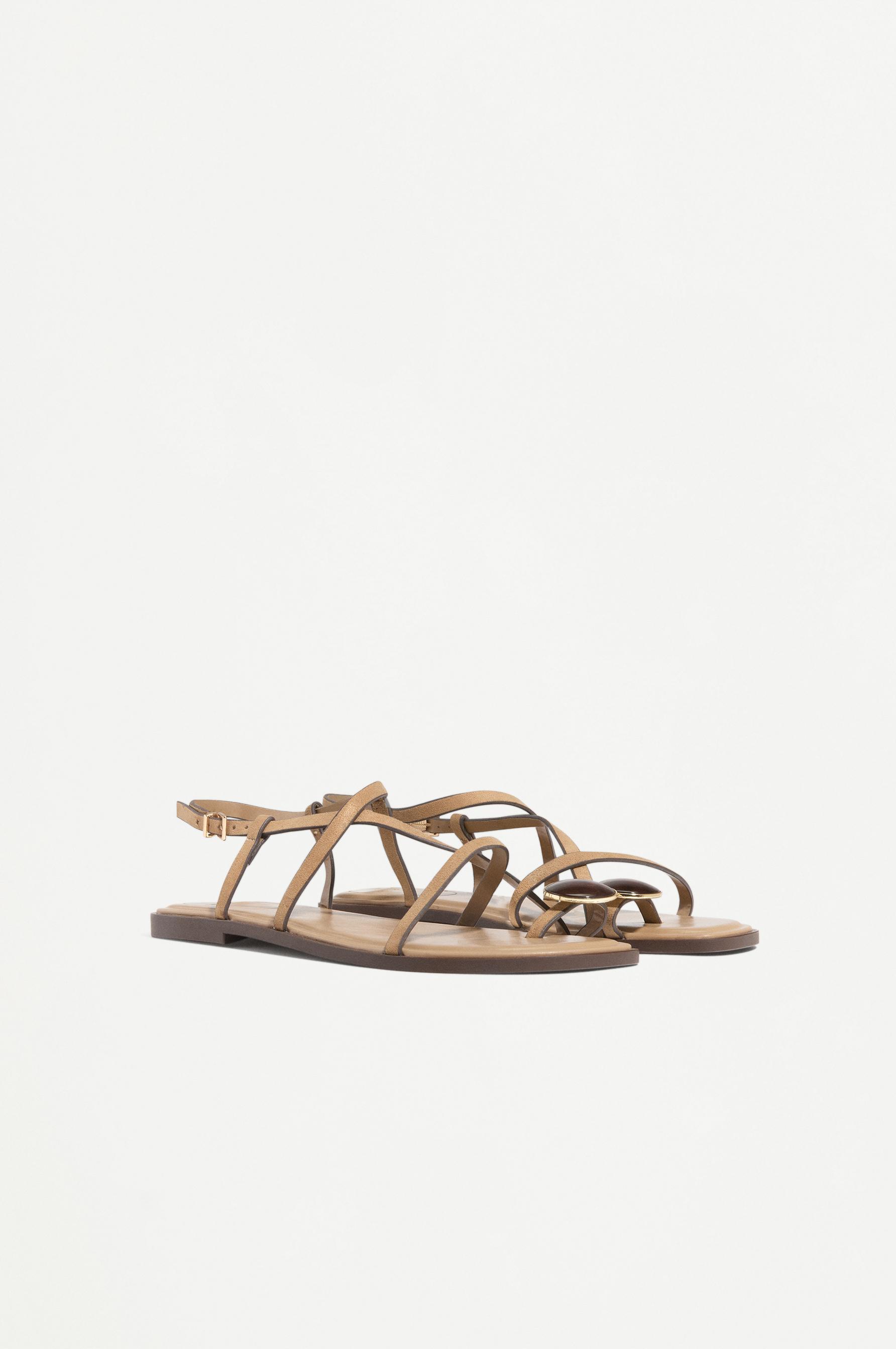 Jeweled flat slider sandals — BROWN