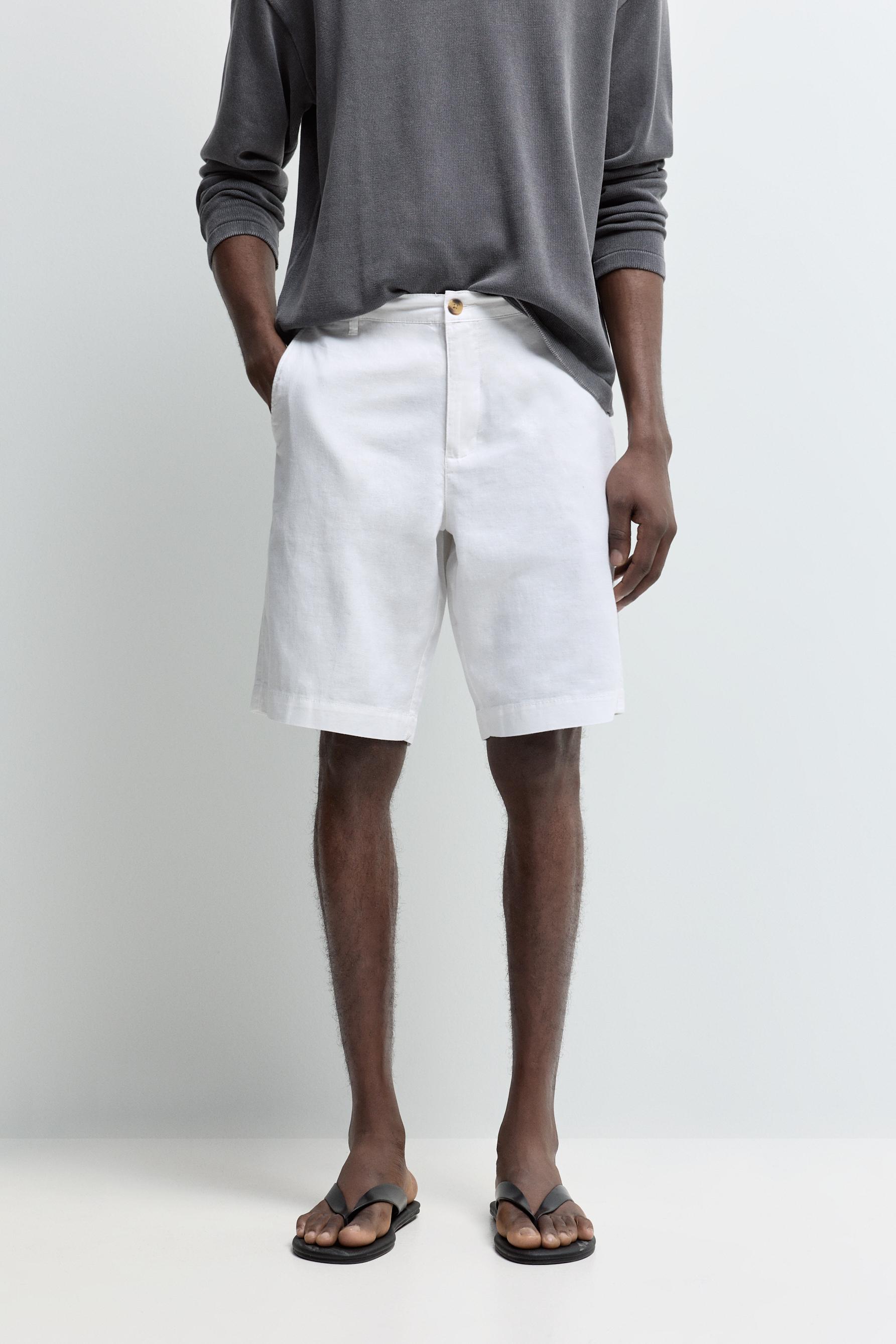 Cotton-linen chino Bermuda shorts — WHITE