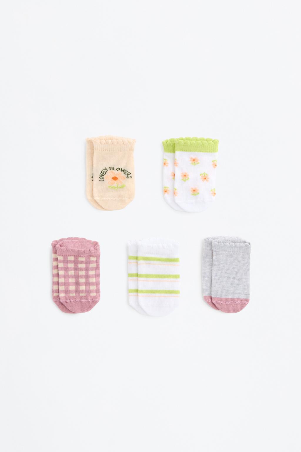 Conjunto de 5 pares de meias soquetes estampadas