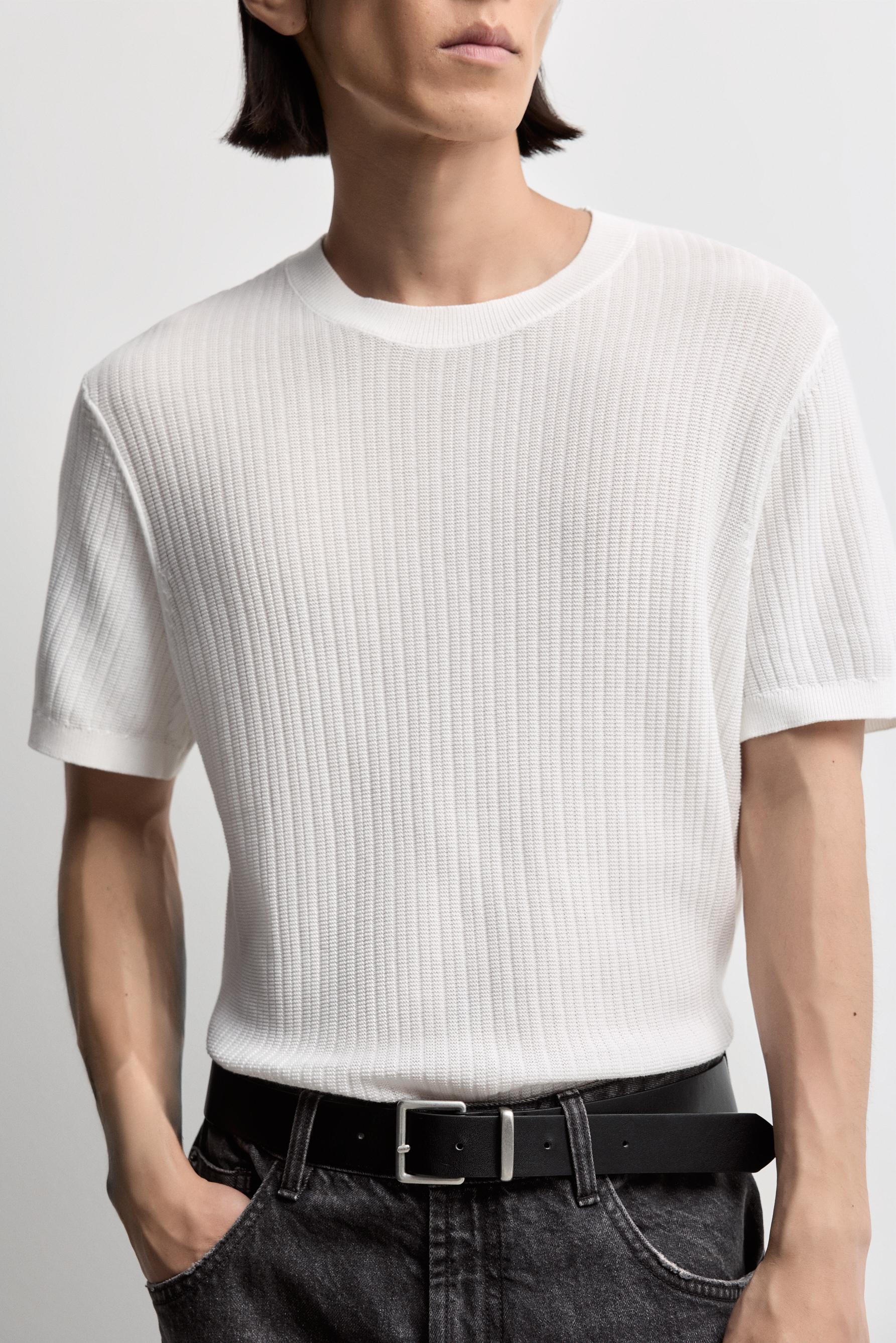 Ribbed knit T-shirt — WHITE