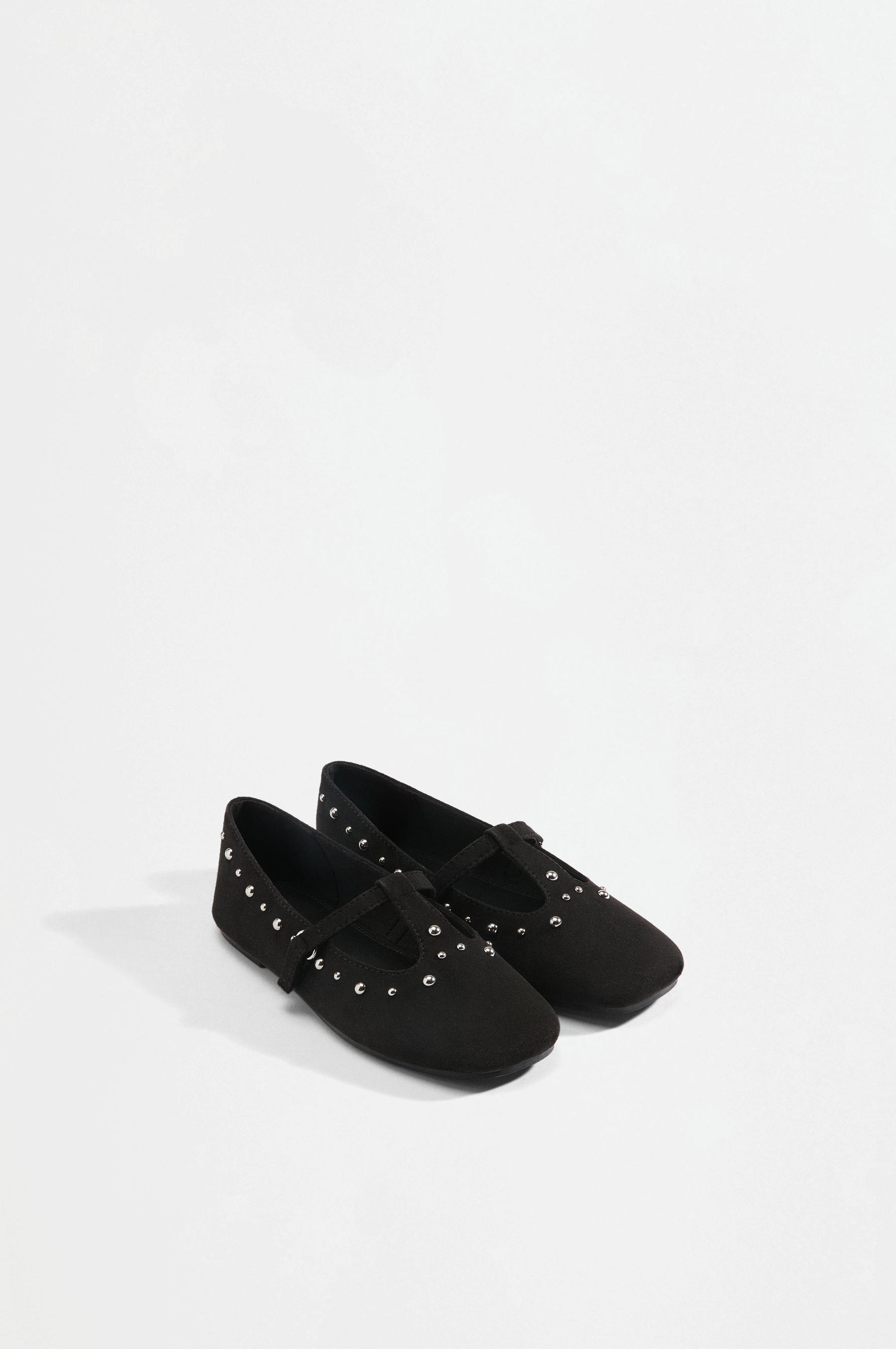 T-strap stud ballet flats — BLACK