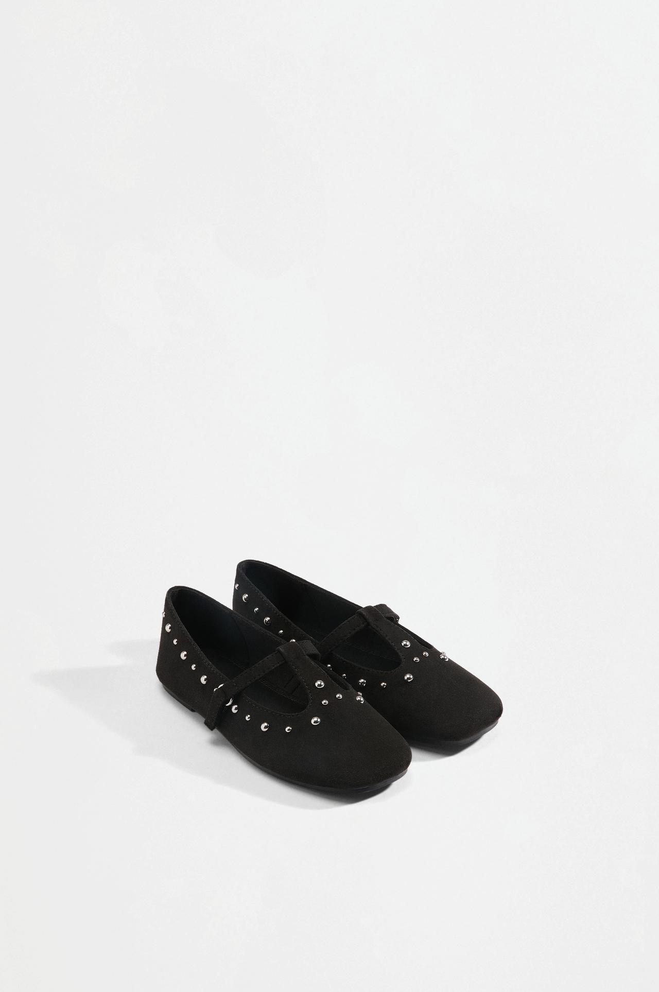 T-strap stud ballet flats — BLACK