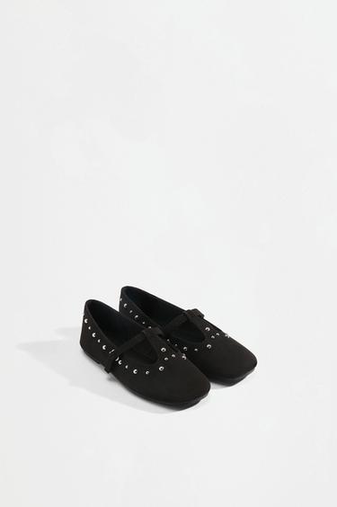 T-strap stud ballet flats — BLACK 2