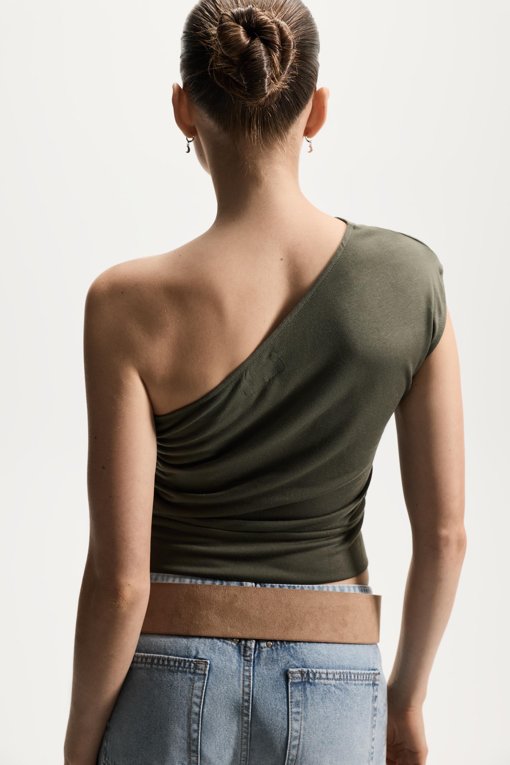 Asymmetric grommet top — KHAKI