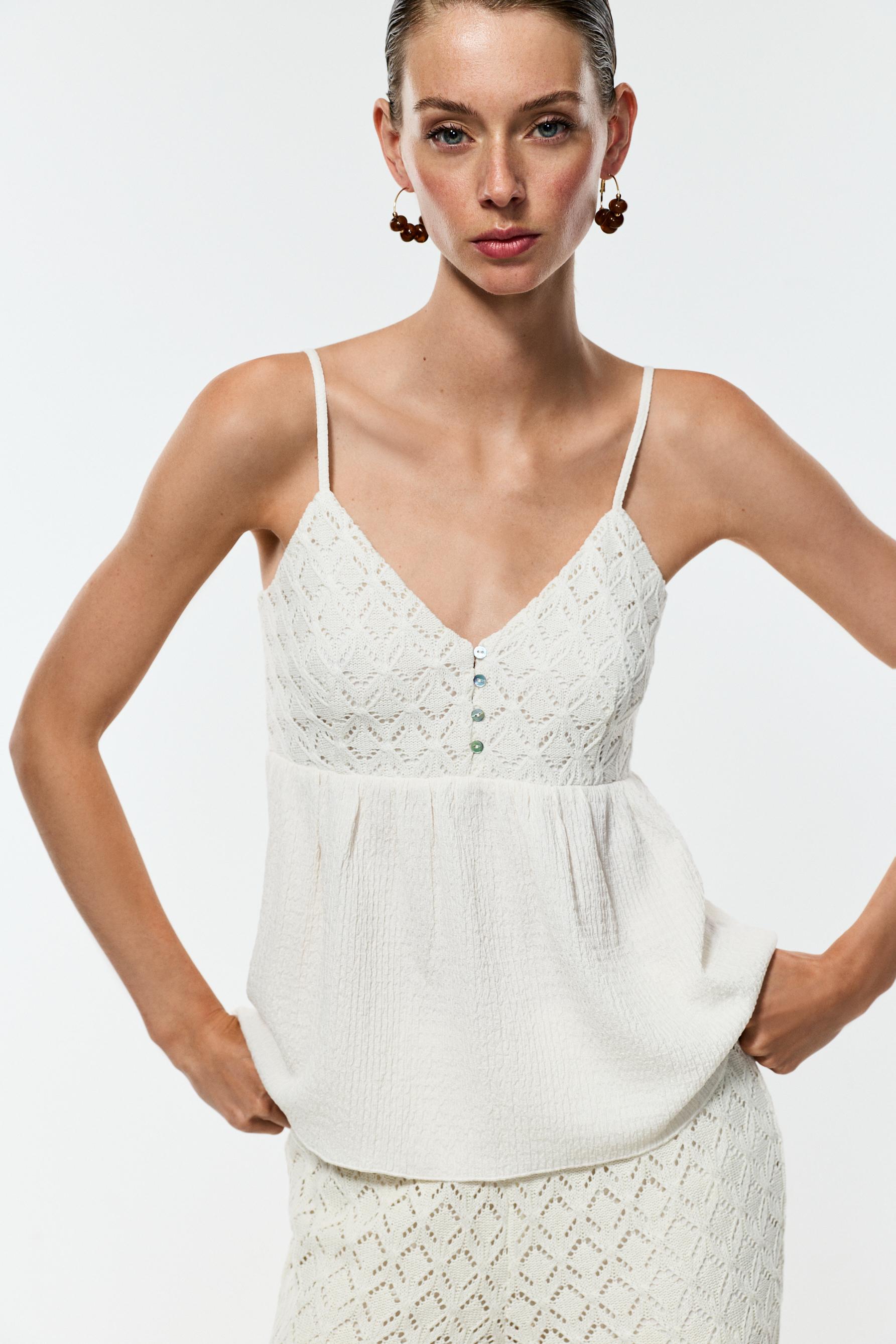 Crochet-effect top — OFF WHITE