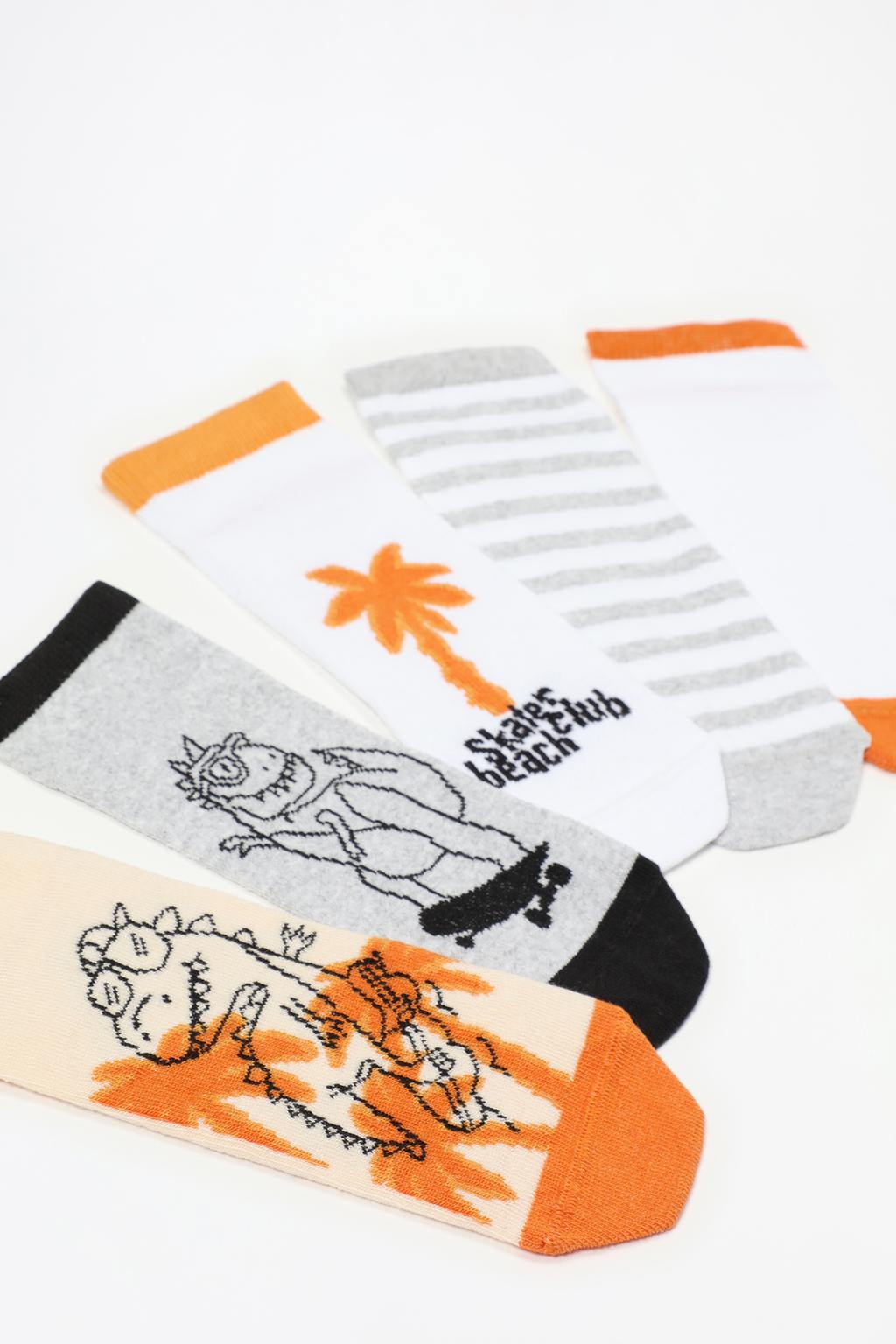 Pack of 5 pairs of contrast dinosaur ankle socks