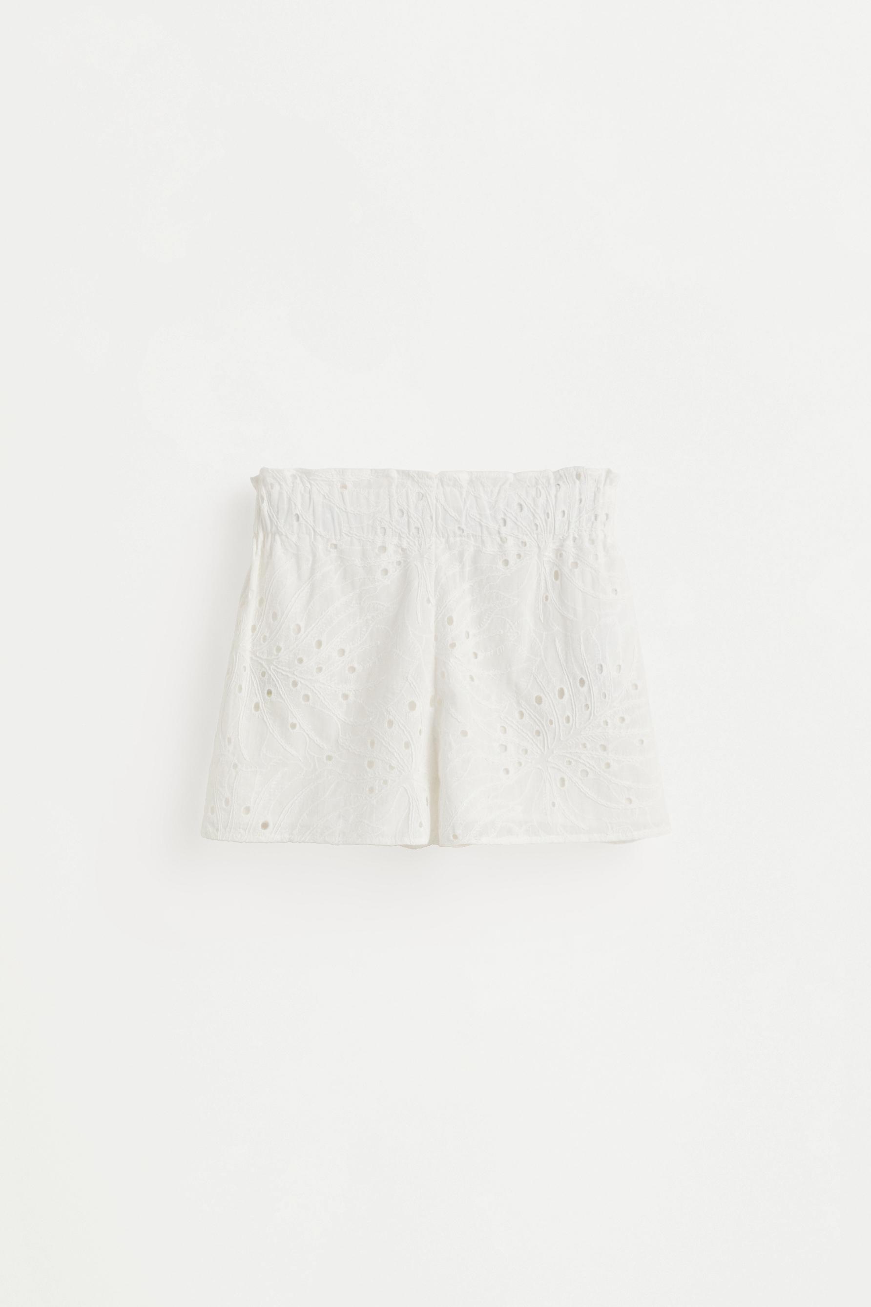 Swiss embroidery shorts — WHITE