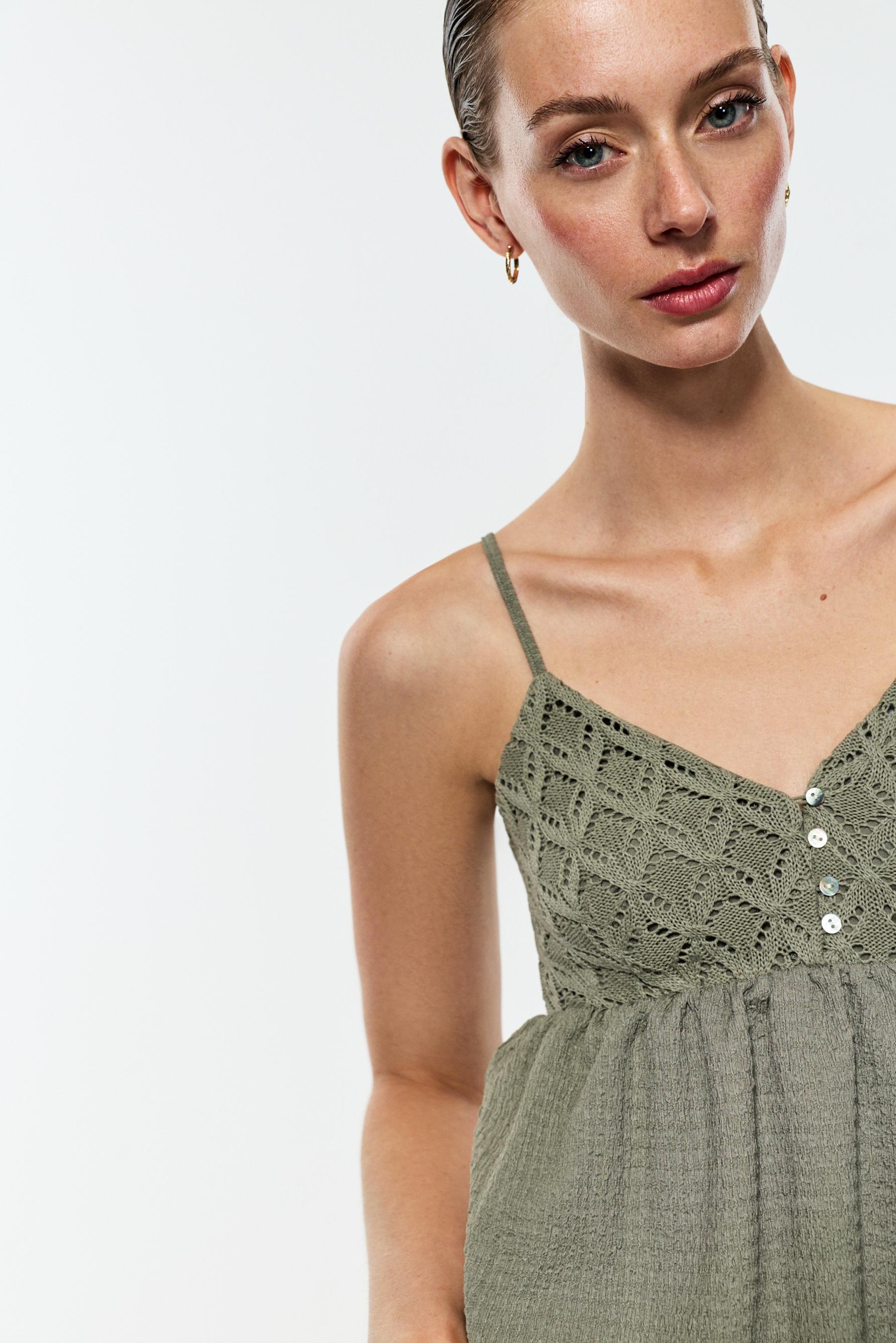 Crochet-effect top — PALE KHAKI