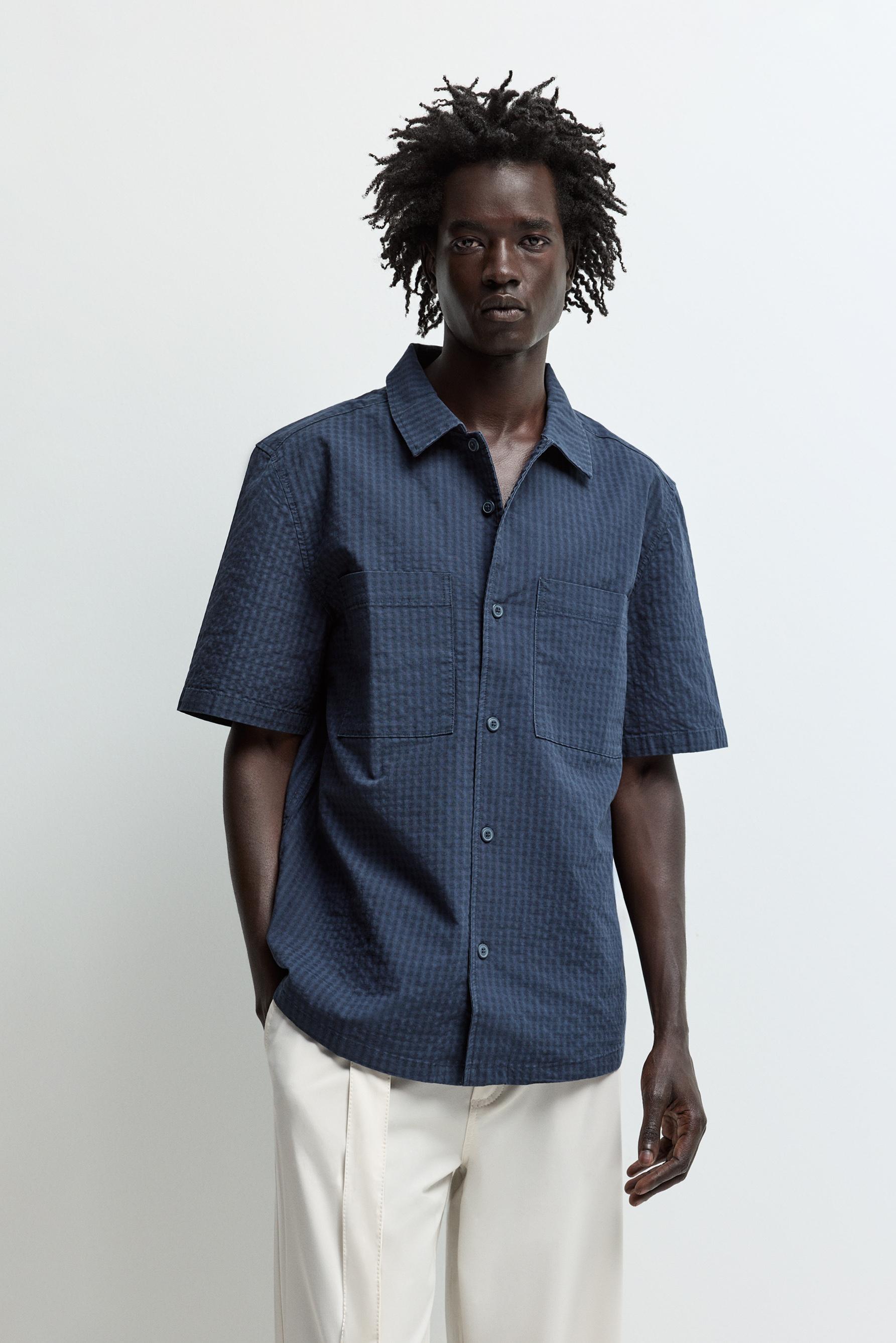 Jacquard shirt with pocket — NAVY