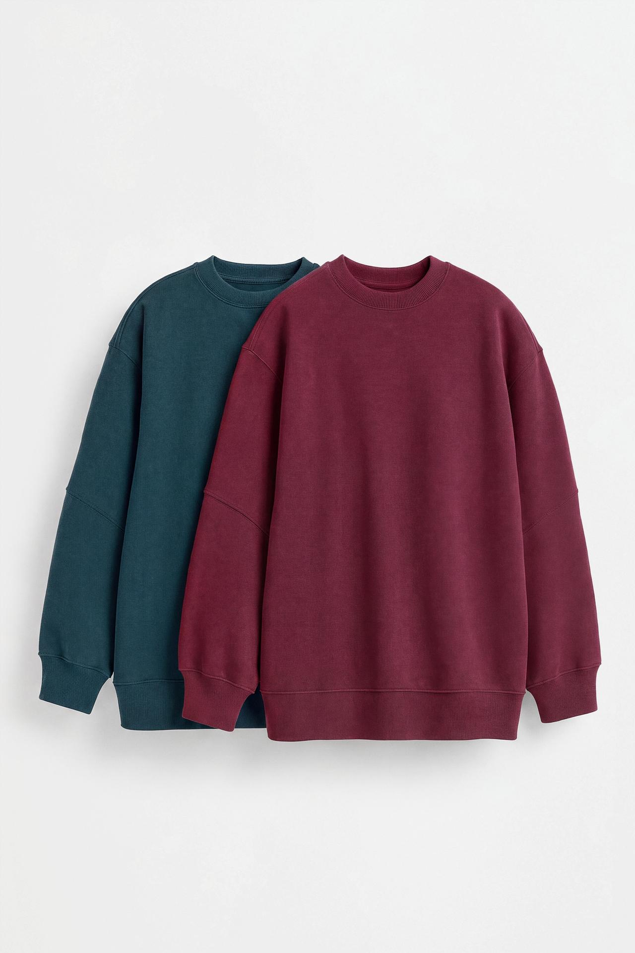 Pack of 2 plain fleece sweatshirts — TEAL GREEN