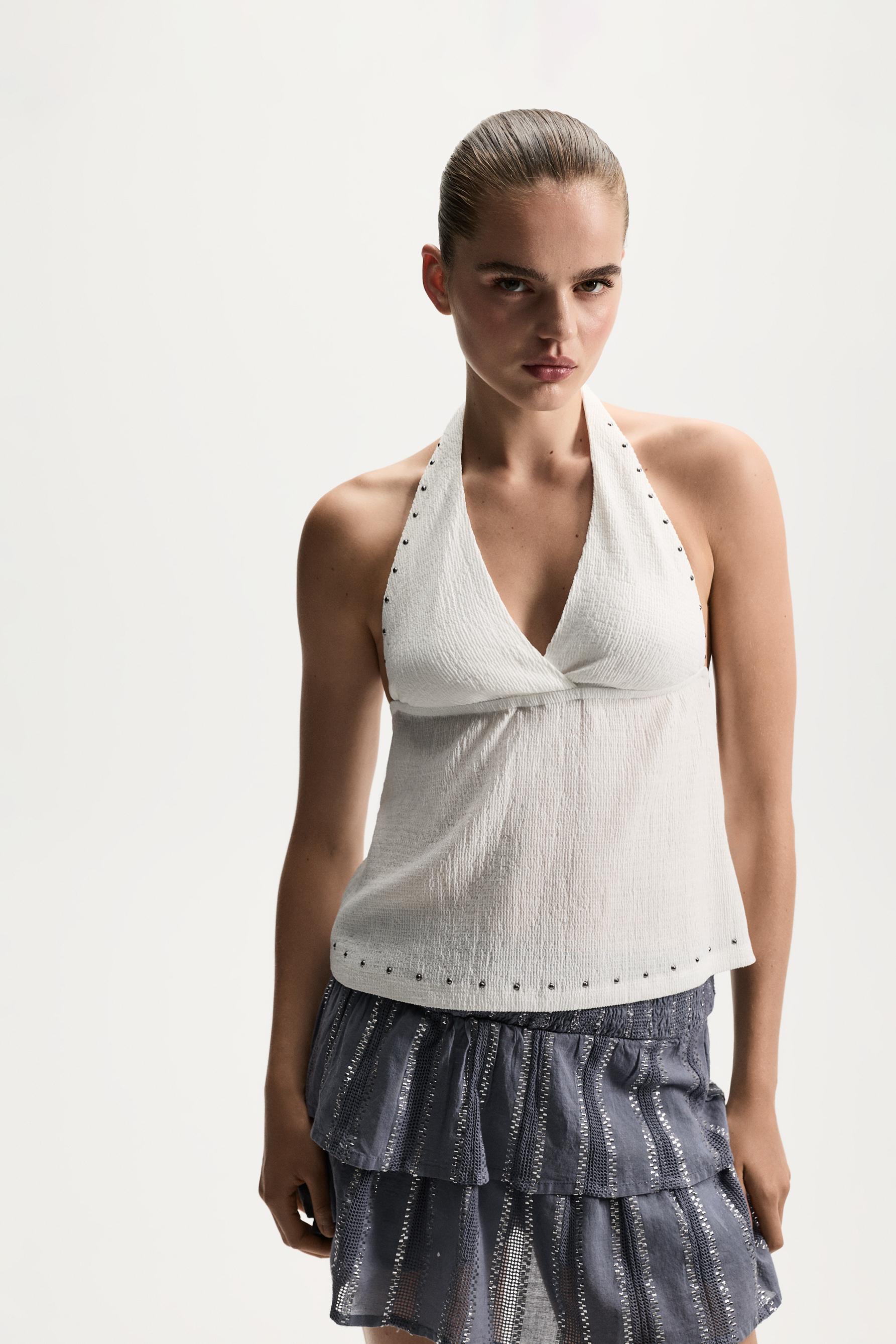 Studded halter top — OFF WHITE