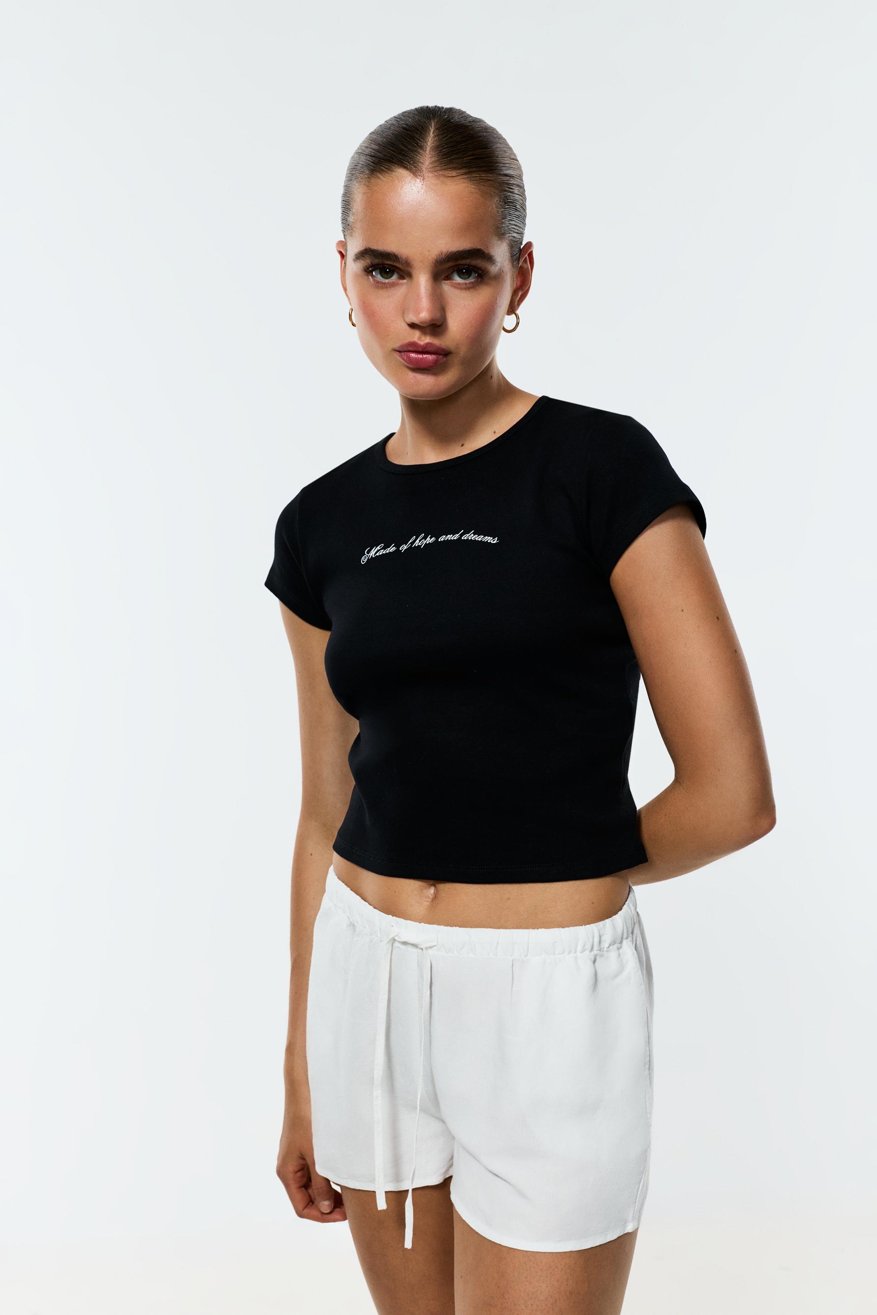 Printed Cropped T-Shirt — BLACK