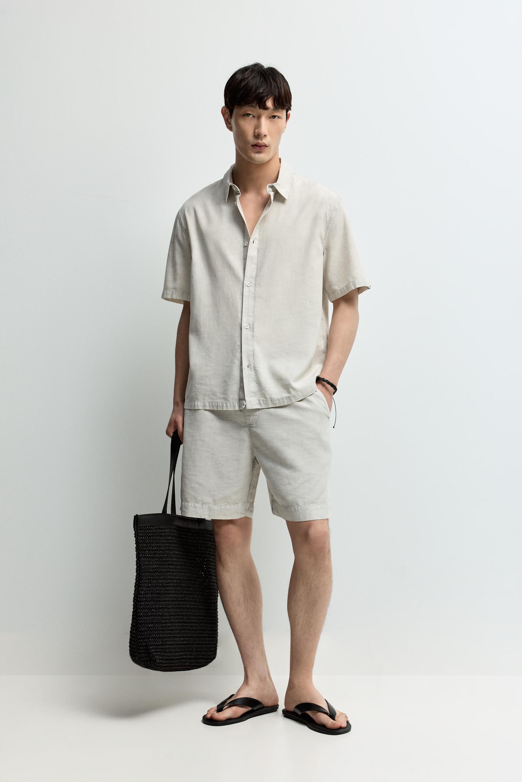 Faded-effect texture shirt — PALE GREY