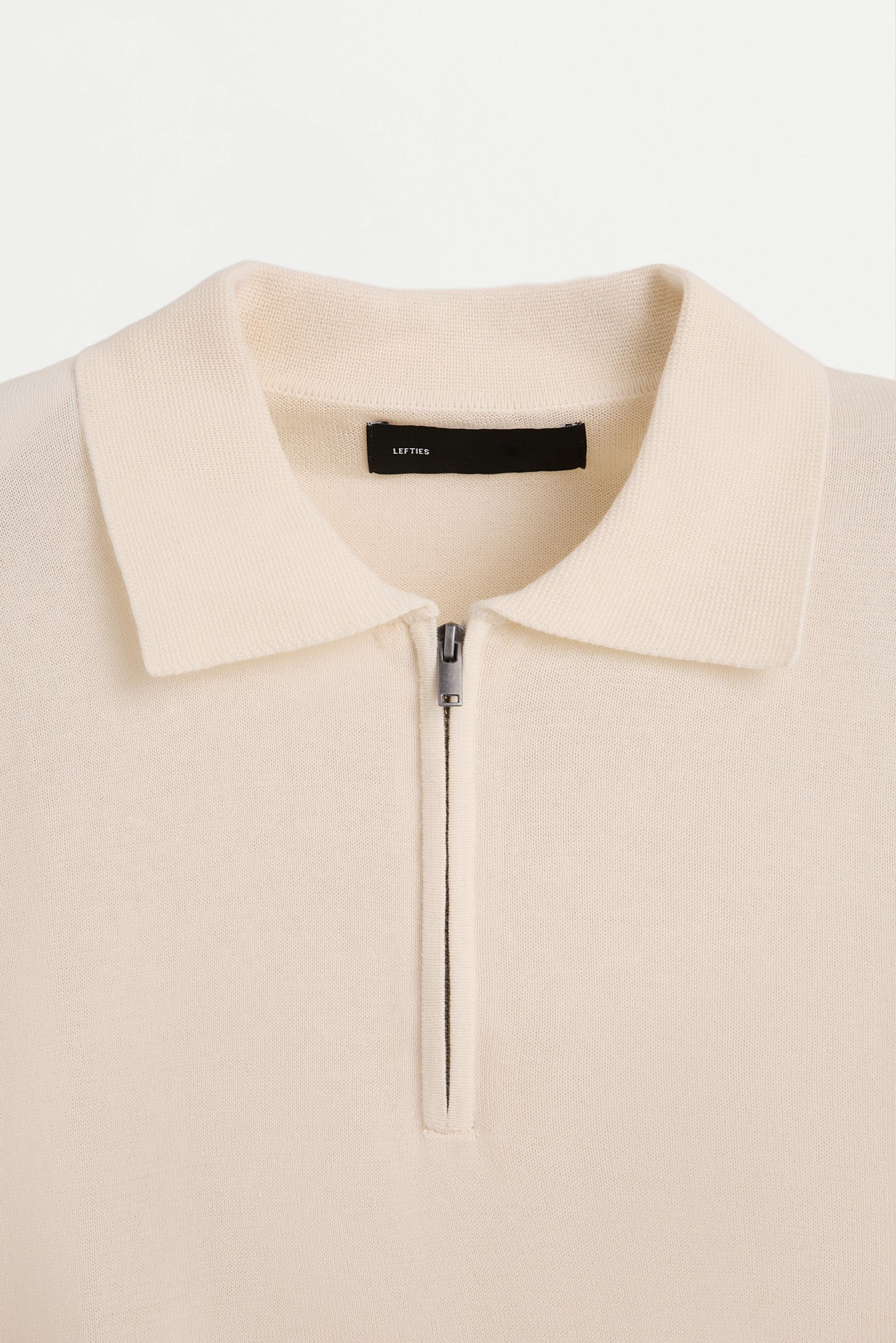 Zip-up knit polo — OFF WHITE