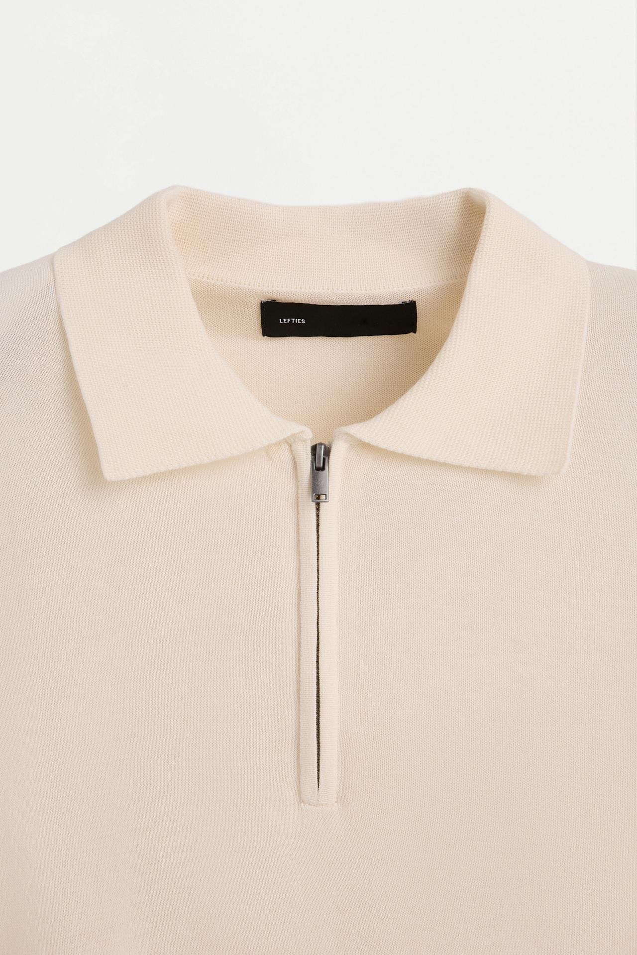 Zip-up knit polo — OFF WHITE
