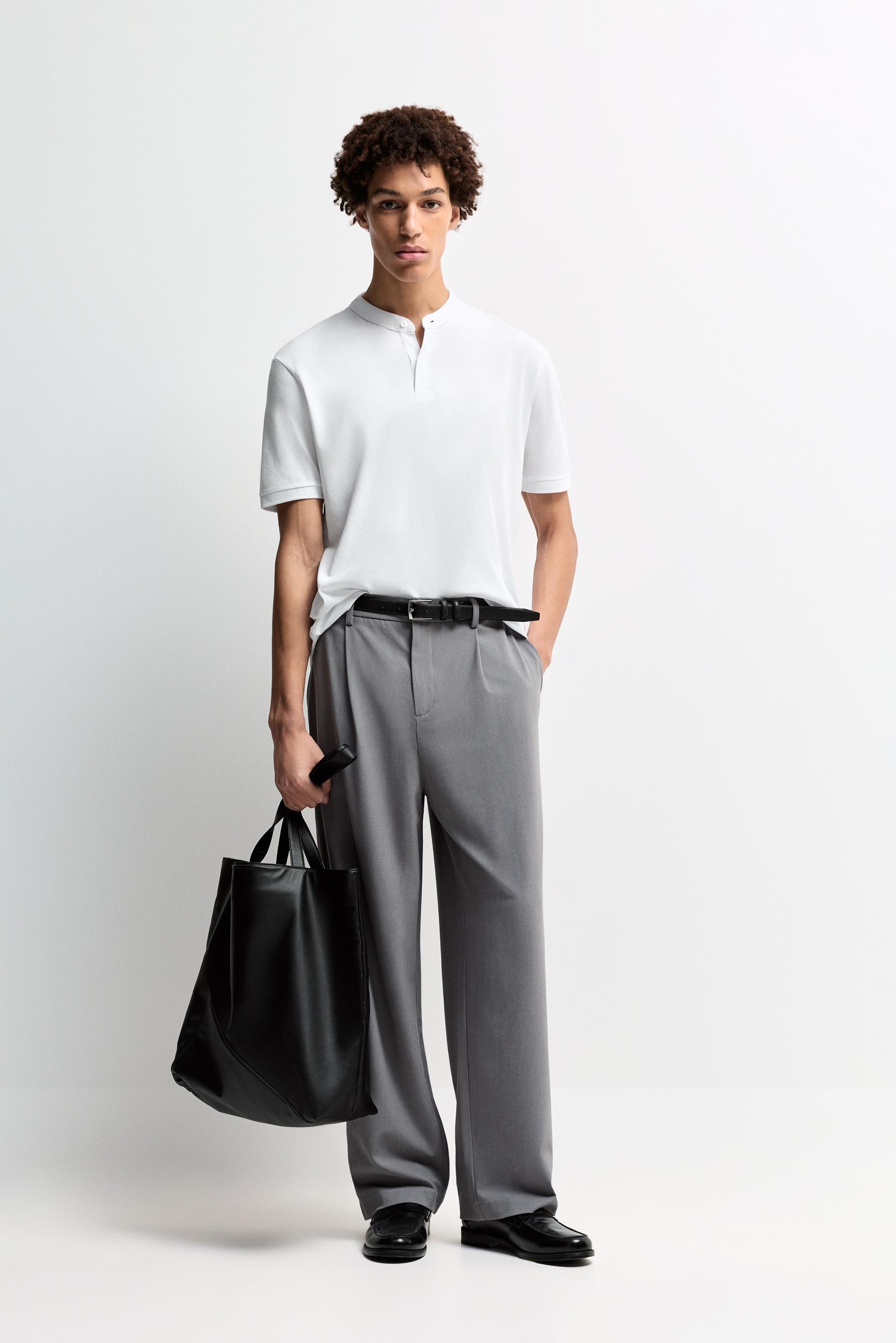 Basic stand collar polo shirt — WHITE