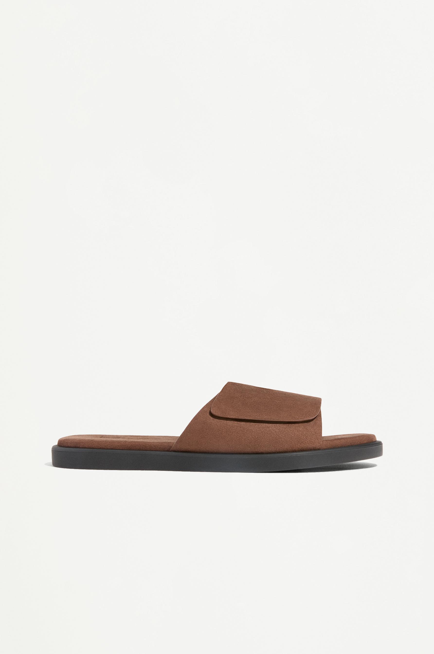 Suede slide sandals — BROWN